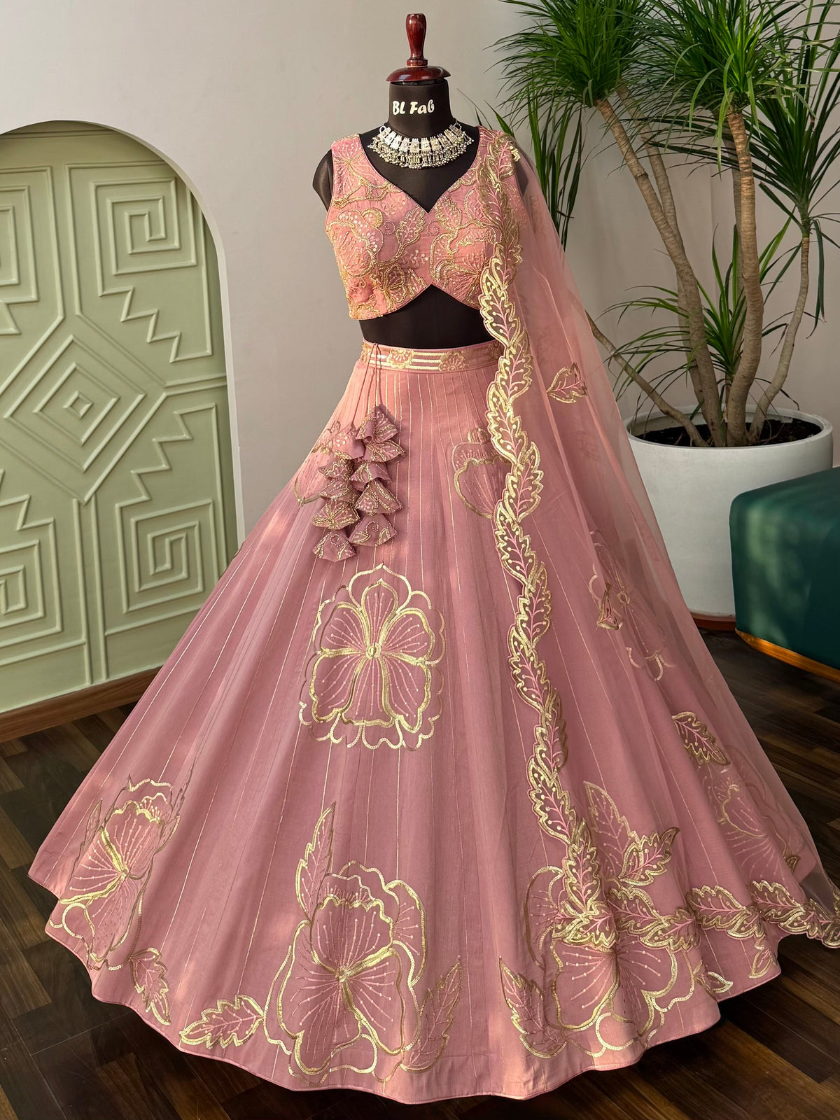 Peach color Designer Sequence Embroidery work Lehenga choli BL1642