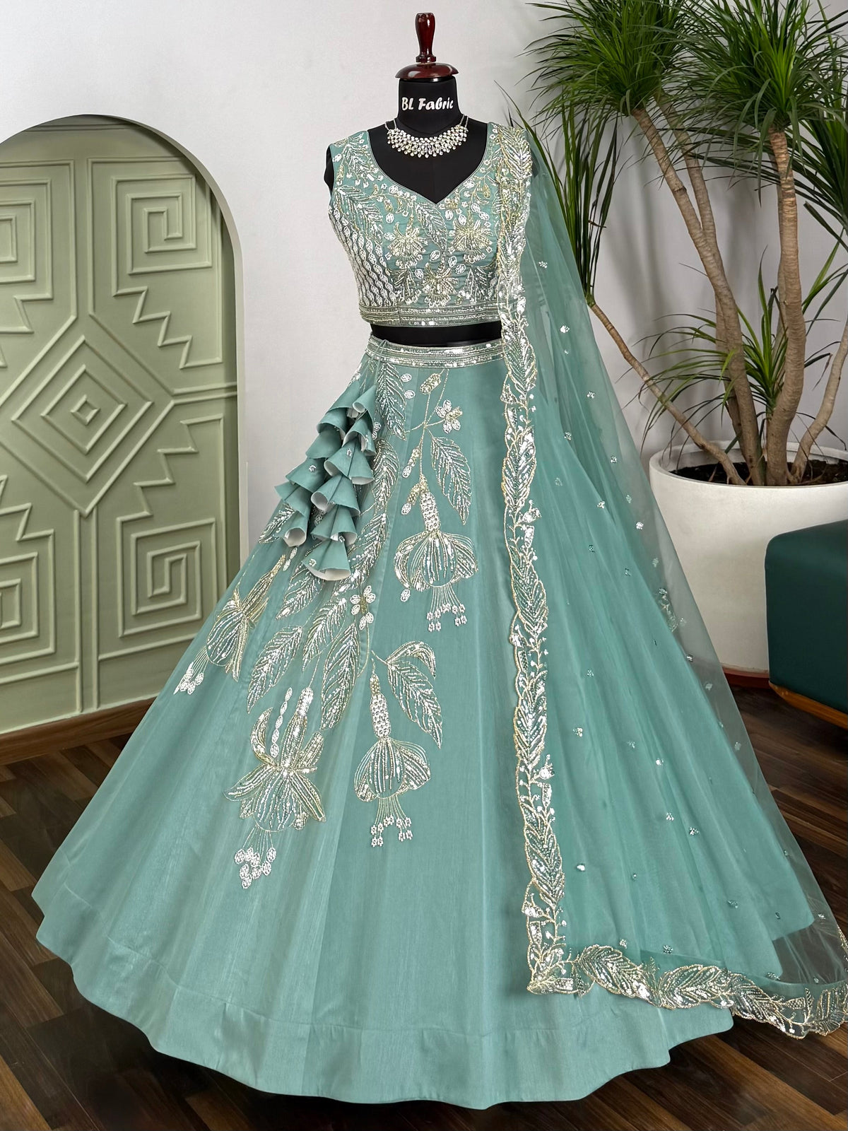 Skyblue color Designer Bids Embroidery work Lehenga choli BL1651