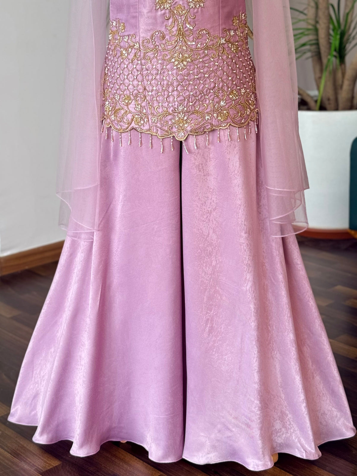 Lavender Pink color Bids Sequence Embroidery work Sharara set BLS129