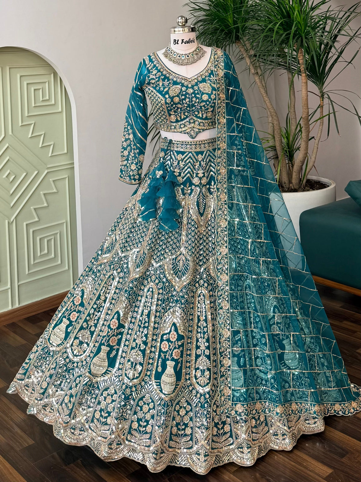Firozi color Hand Embroidery work Designer Lehenga Choli for Wedding Function BL1735
