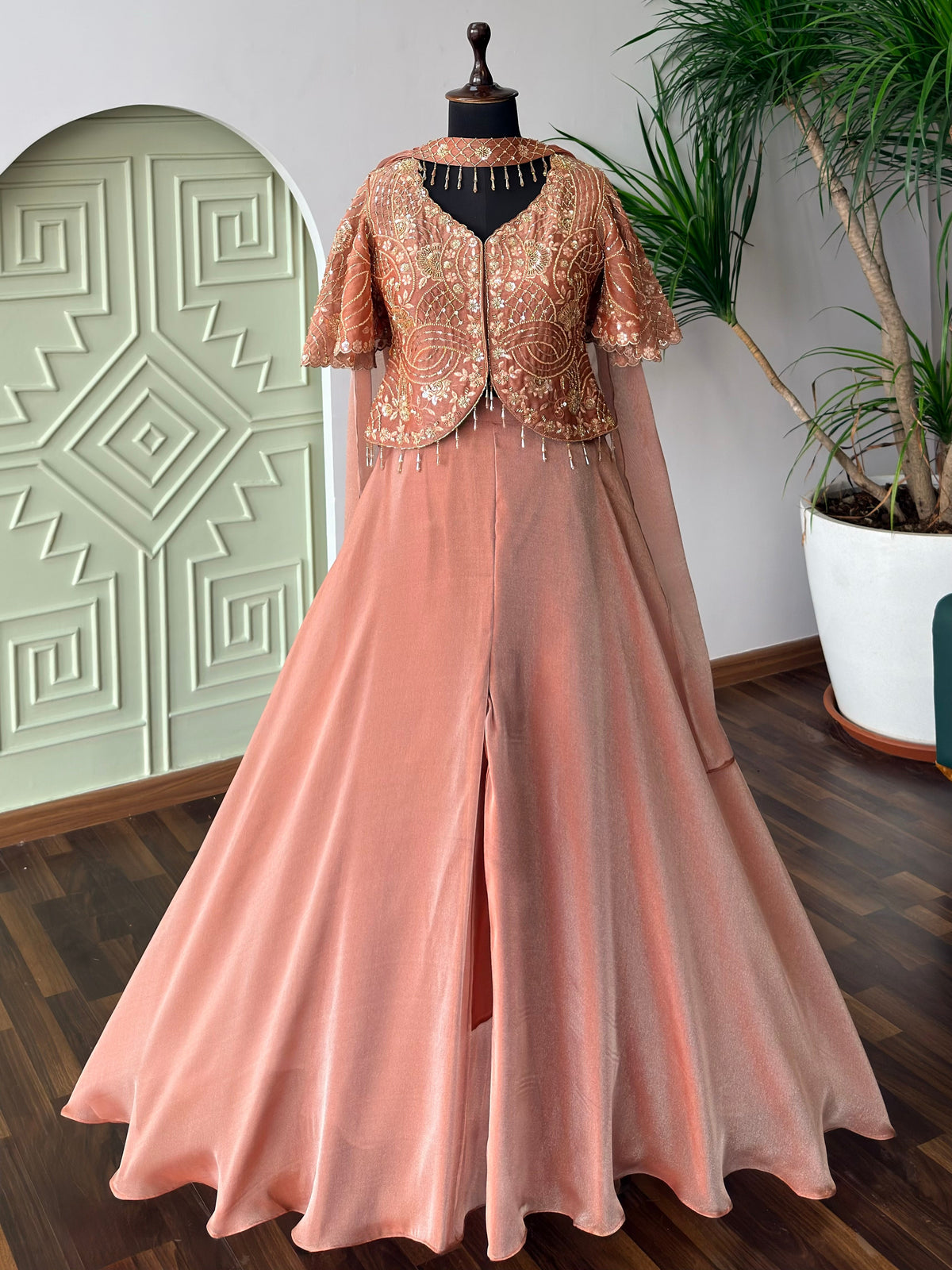 Dusty Peach color Bids Embroidery work Sharara set BLS106