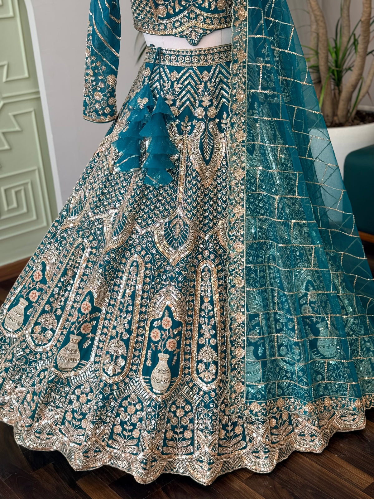 Firozi color Hand Embroidery work Designer Lehenga Choli for Wedding Function BL1735