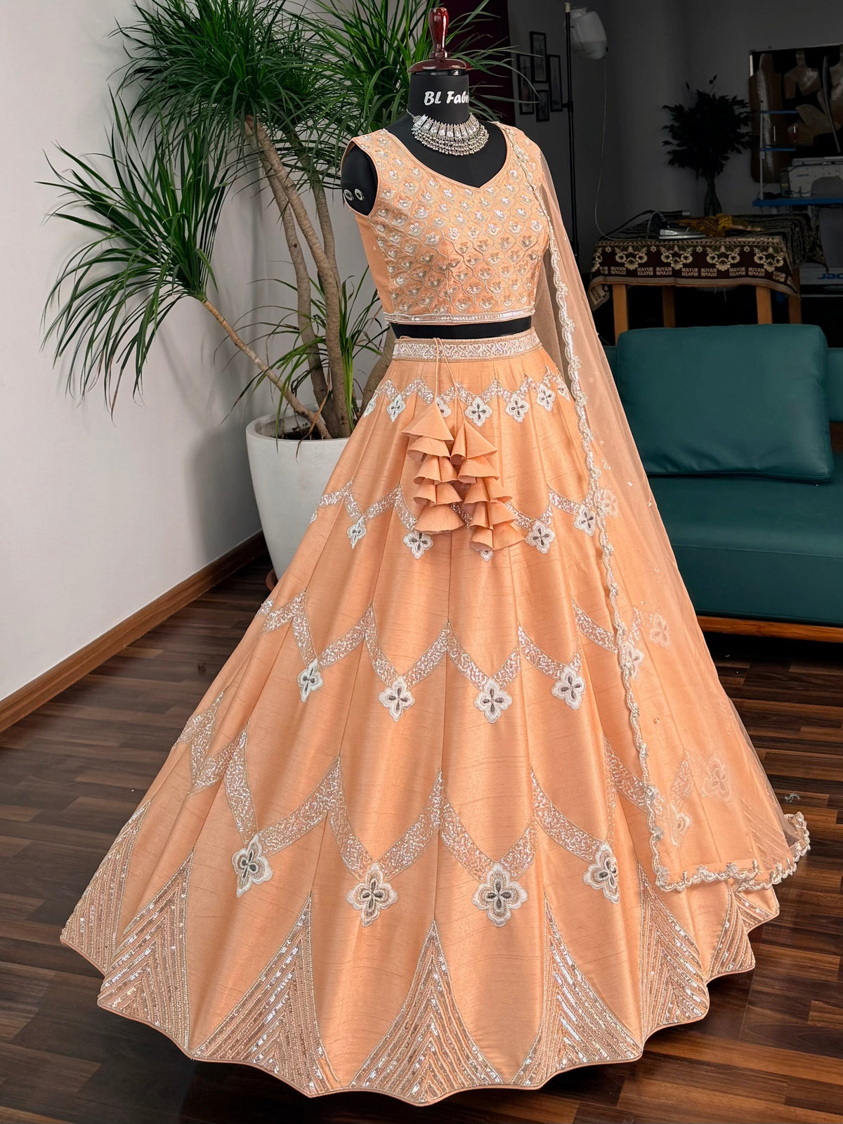 Dusty Peach color Designer Bids Embroidery work Lehenga choli BL1733