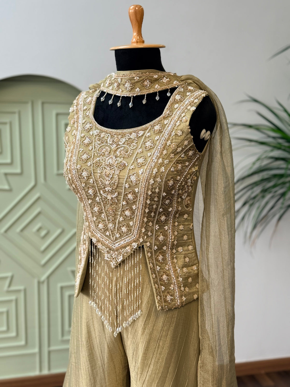 Green color Bids Embroidery work Sharara set BLS119