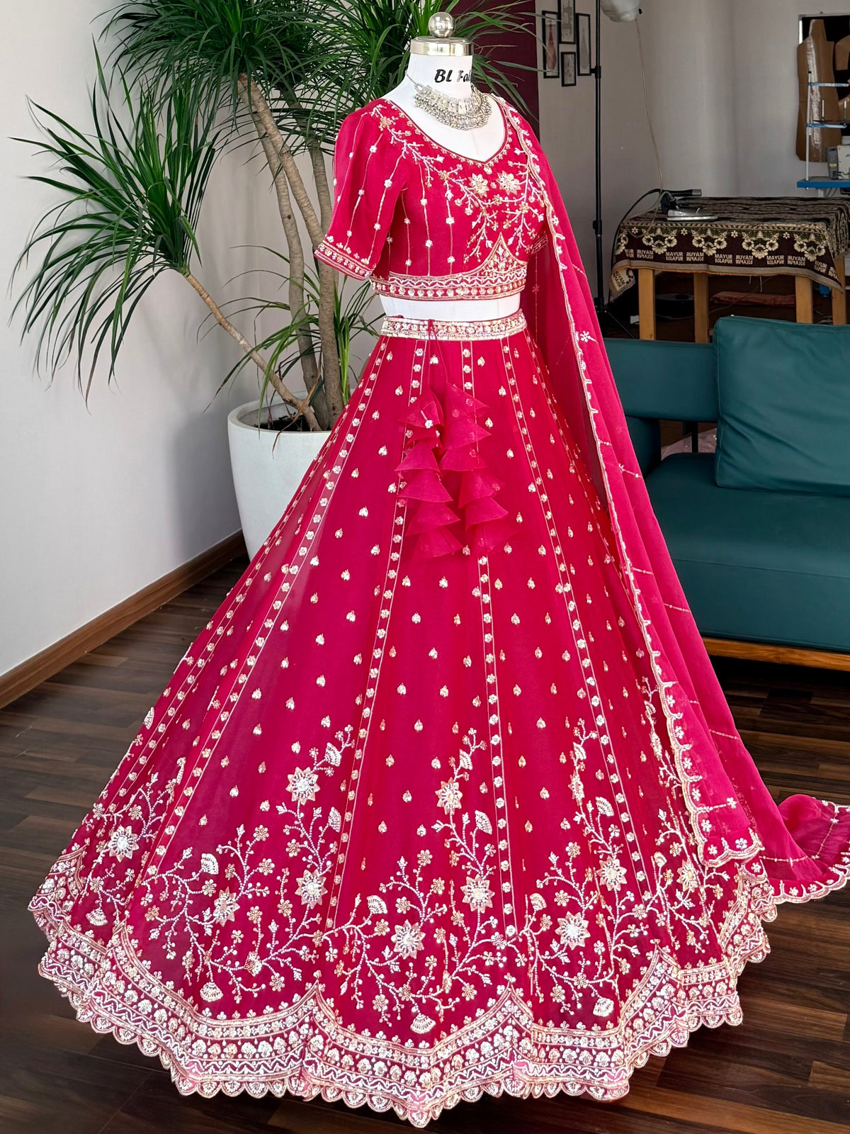 Rani Pink color Bids Embroidery work Designer Lehenga Choli BL1717