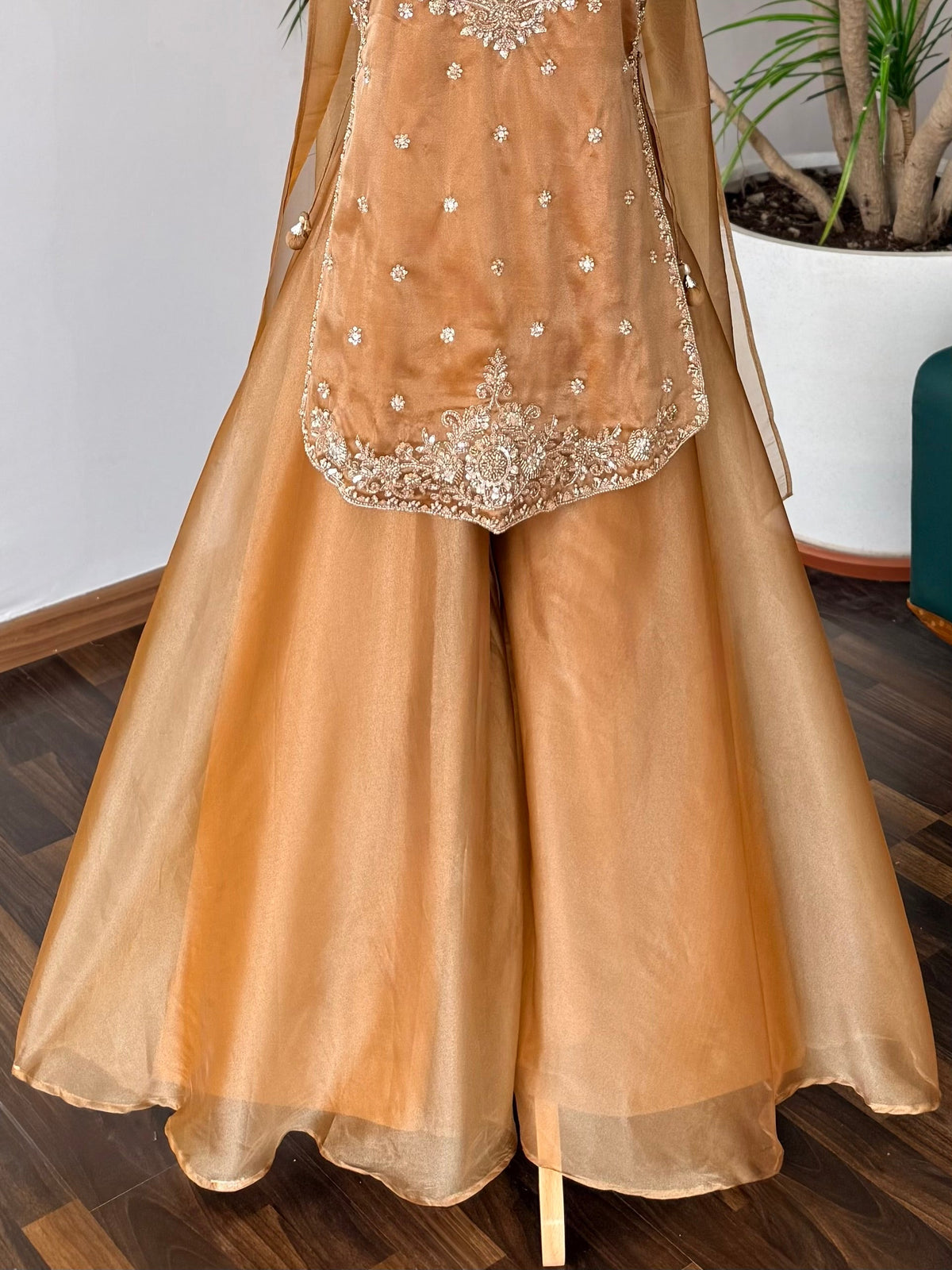 Golden color Bids Embroidery work Sharara set BLS125