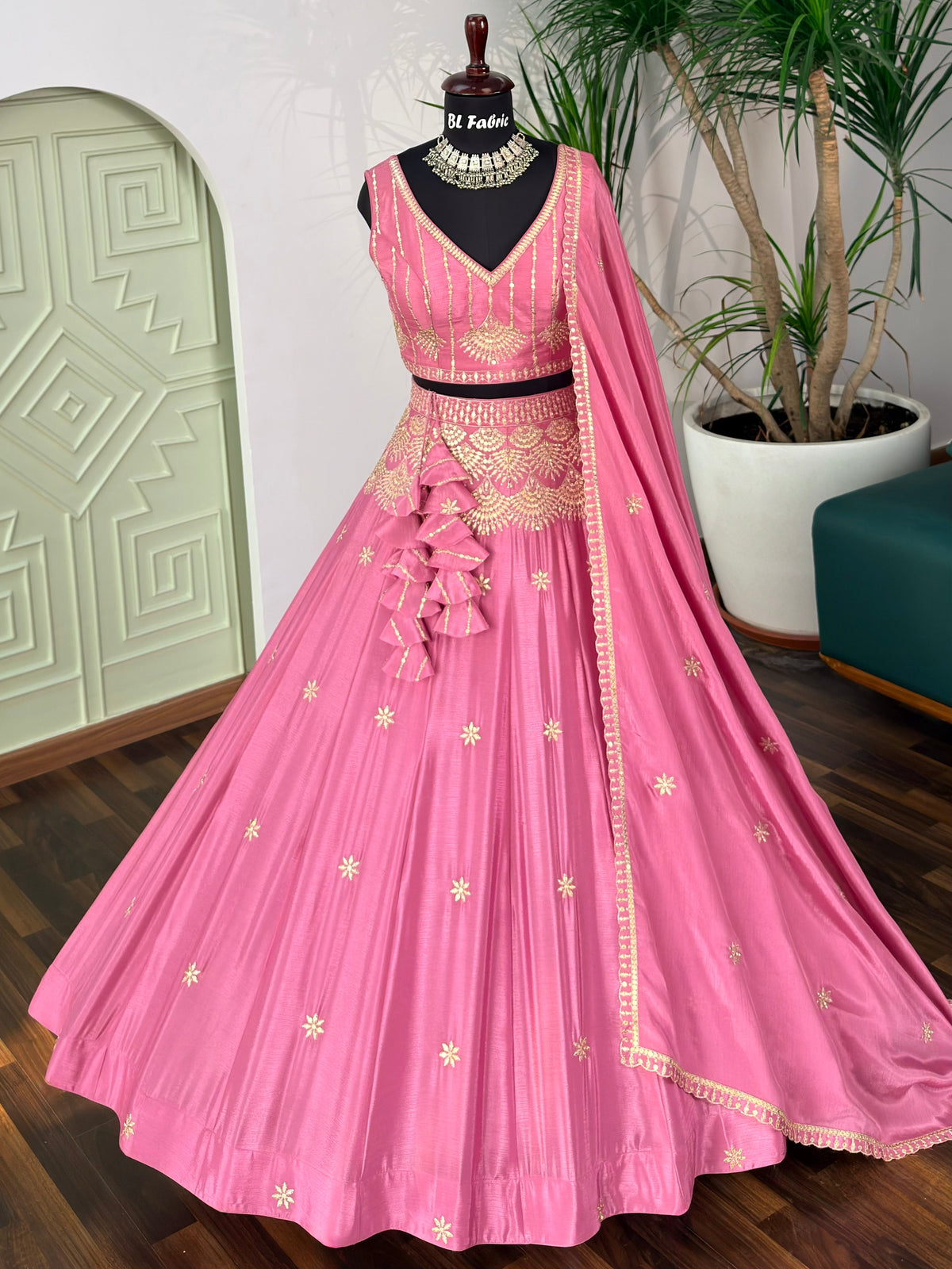 Rose pink color Sequence Embroidery work Designer Lehenga Choli BL1685