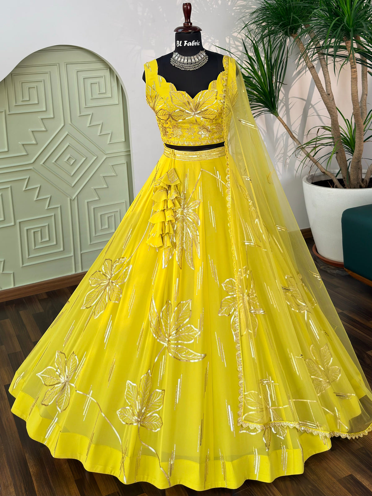 Yellow color Sequence Embroidery work Designer Lehenga Choli BL1682