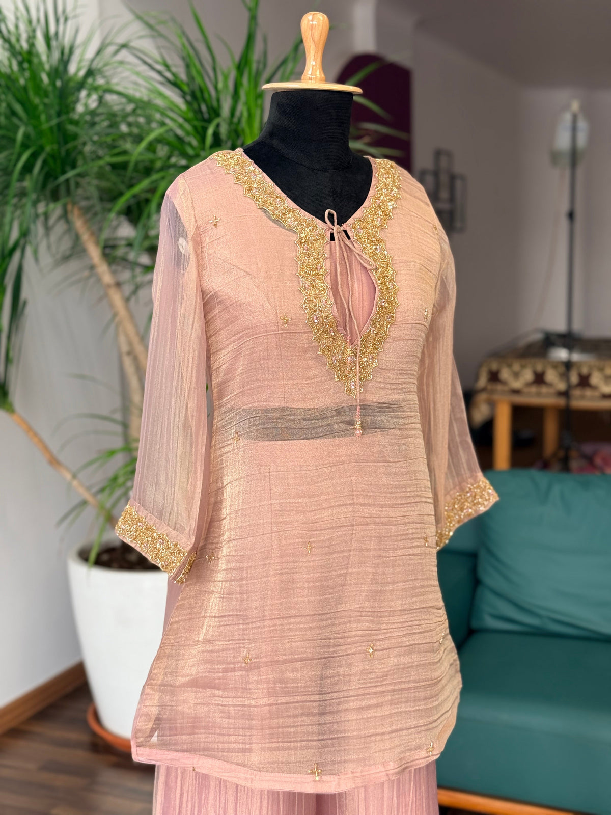 Soft pink Handwork Necklace Sharara set BLS133