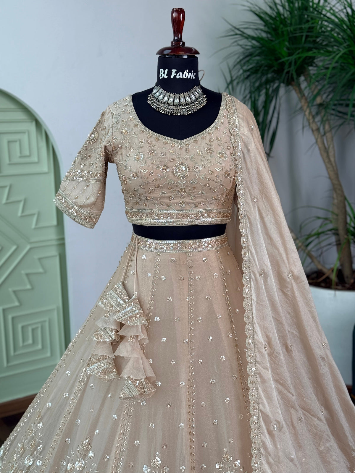 Dusty Peach color Designer Bids Embroidery work Lehenga choli BL1737