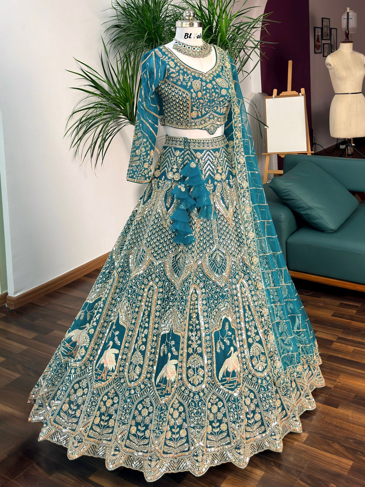 Firozi color Hand Embroidery work Designer Lehenga Choli for Wedding Function BL1703
