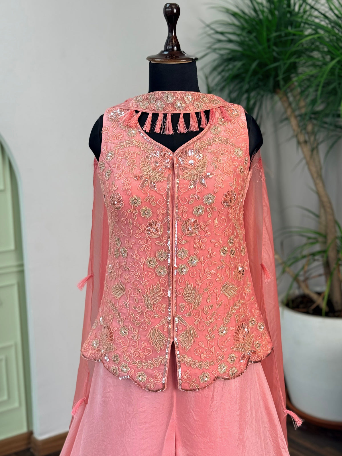 Baby Pink color Bids Sequence Embroidery work Sharara set BLS111