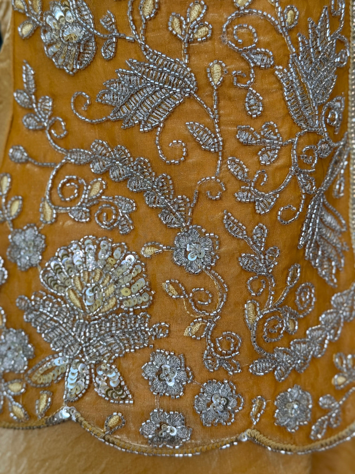 Mustard Yellow color Bids Sequence Embroidery work Sharara set BLS134