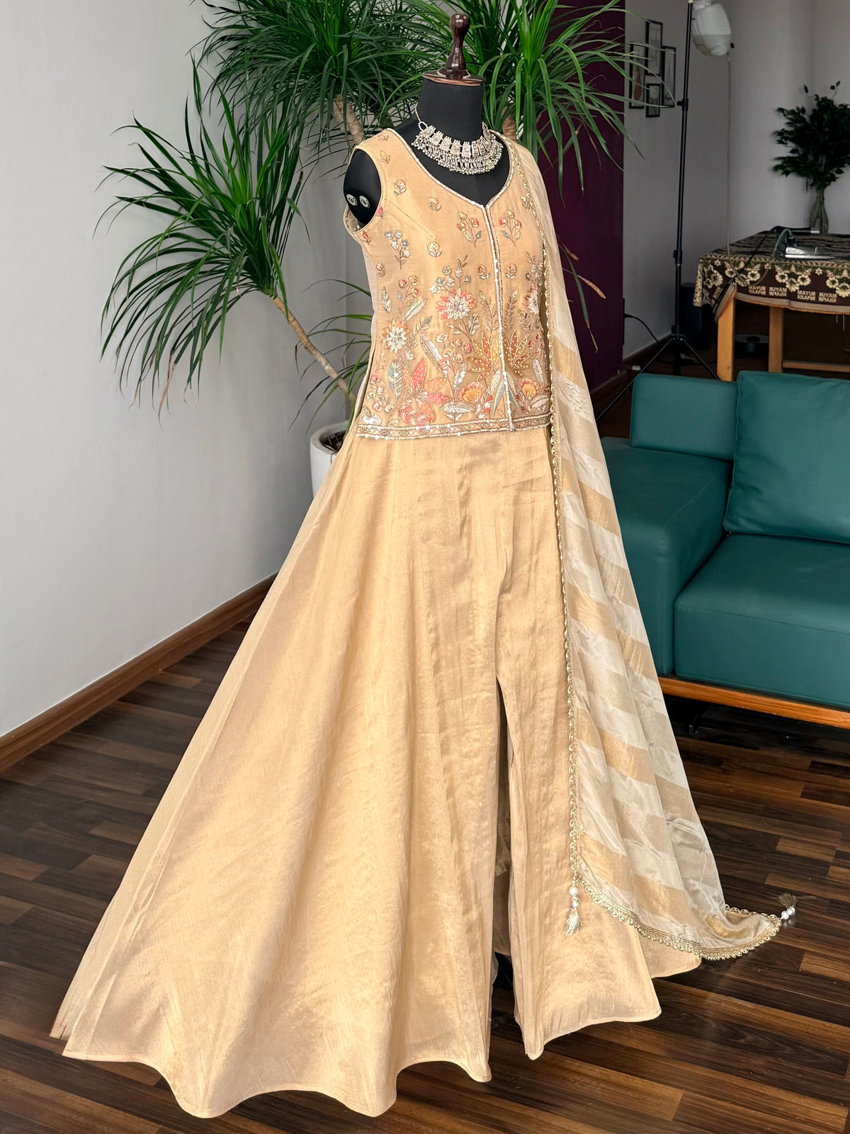 Golden color Bids Embroidery work Sharara set BLS107