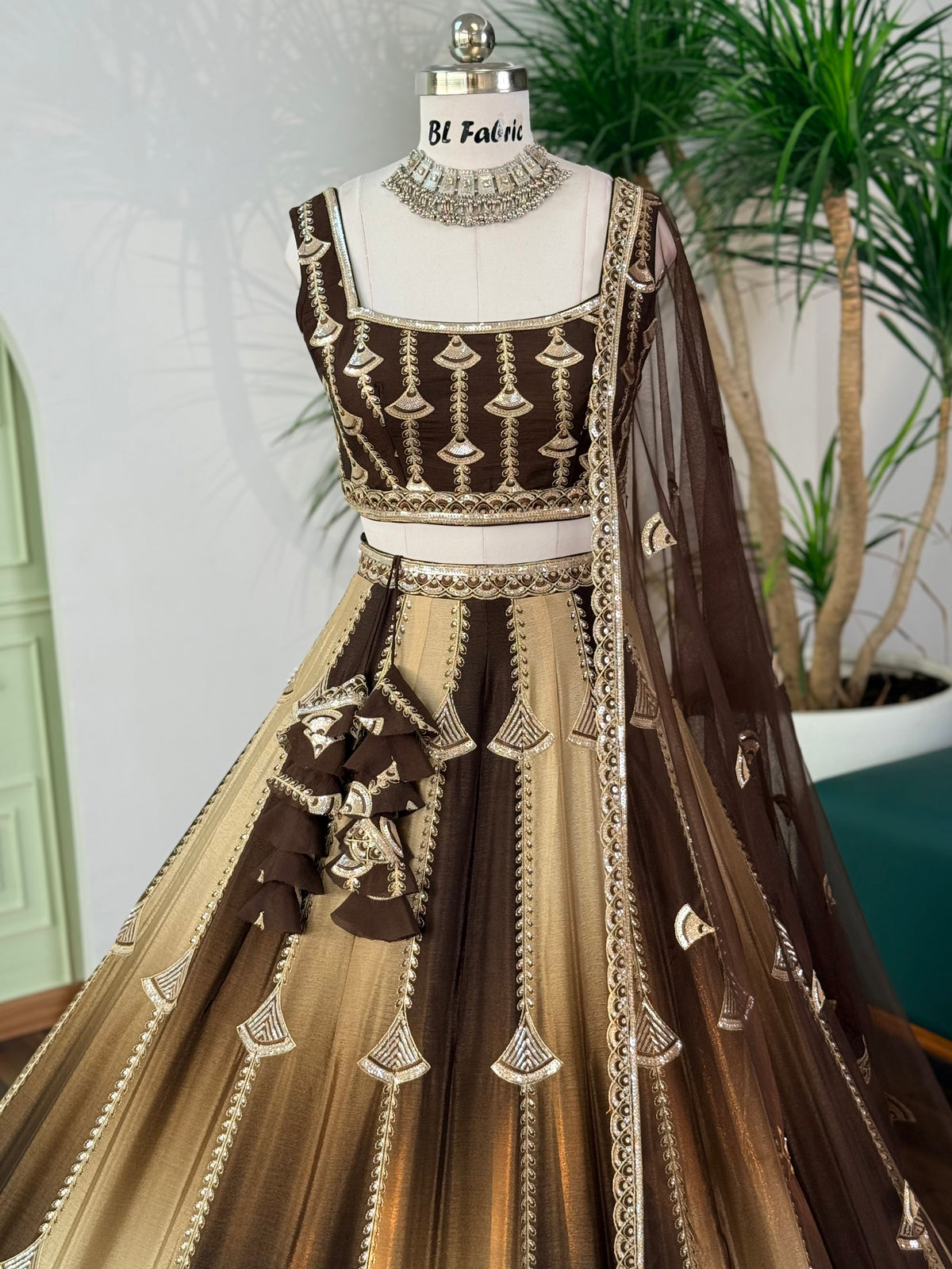 Shading Brown color Sequence Embroidery work Designer Lehenga Choli BL1687