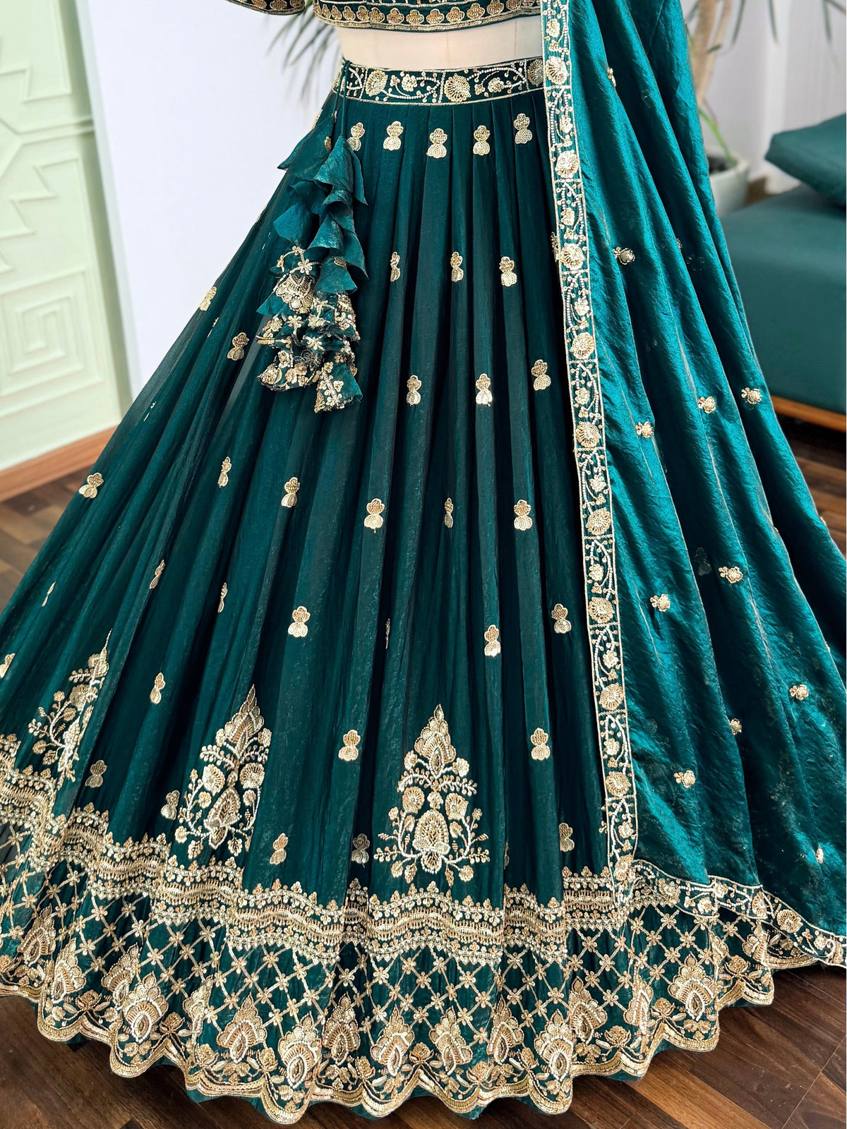 Teal Green color Bids Embroidery work Lehenga Choli BL1728