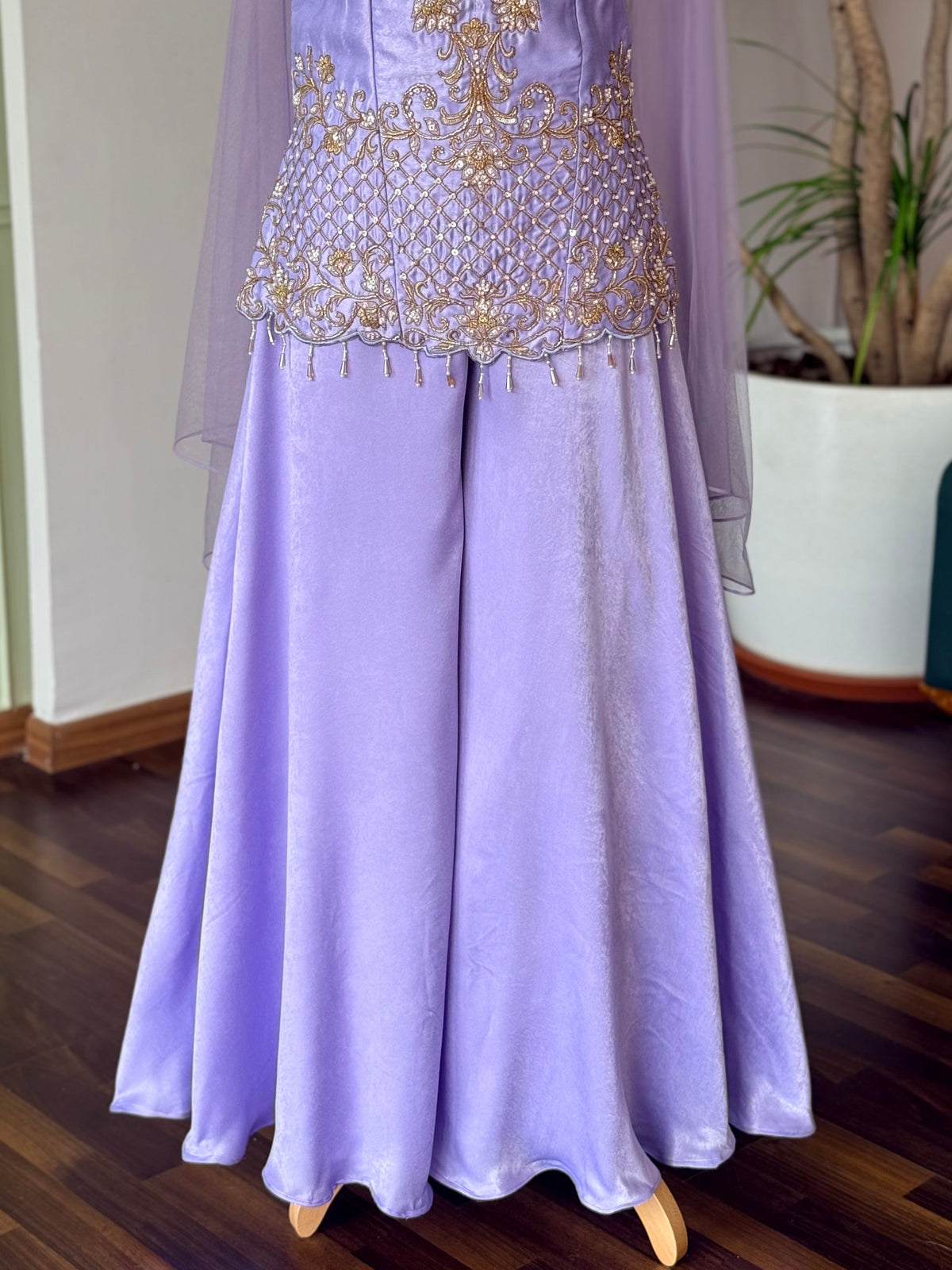 Pastel Lavender color Bids Sequence Embroidery work Sharara set BLS140