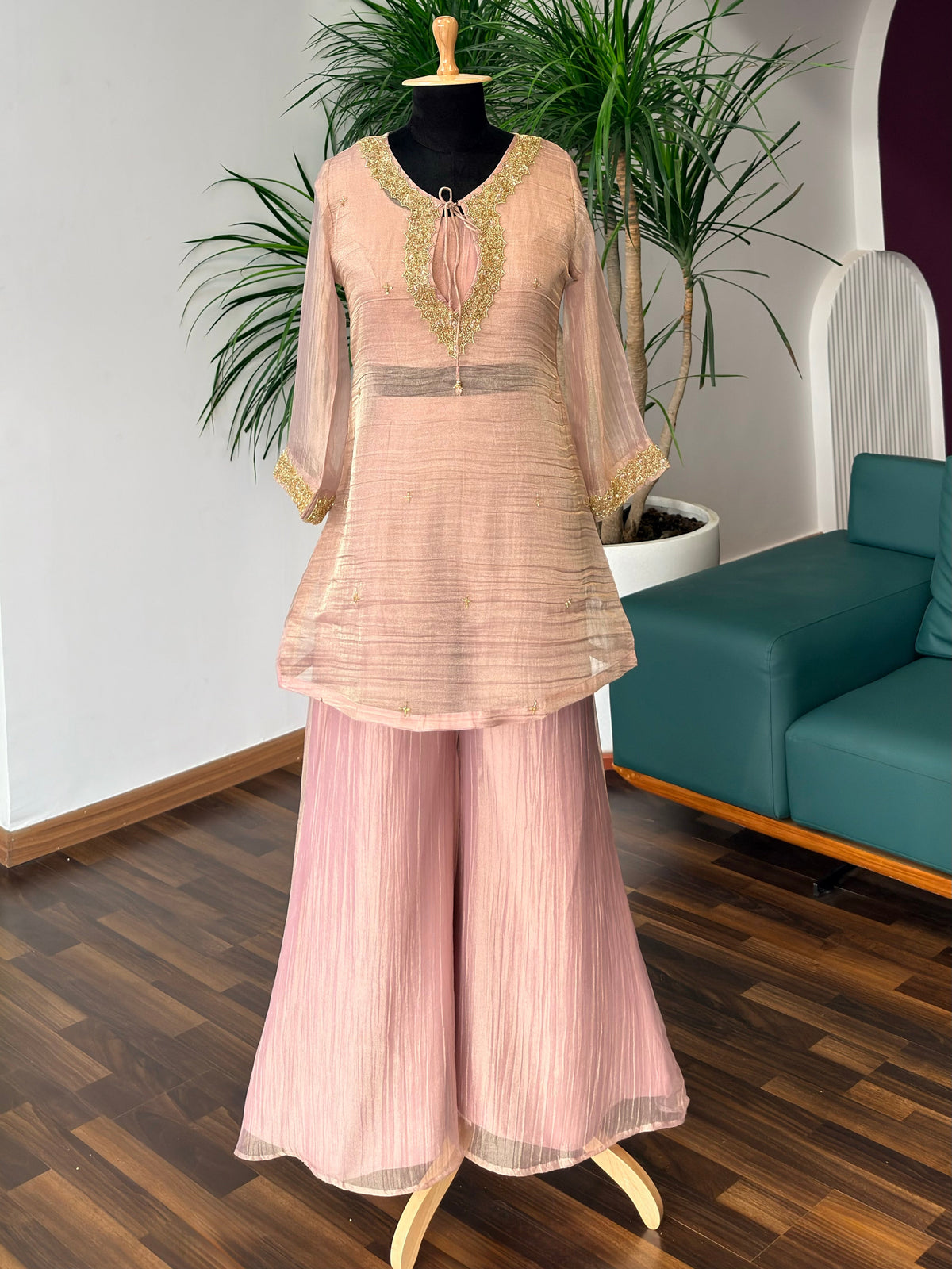 Soft pink Handwork Necklace Sharara set BLS133