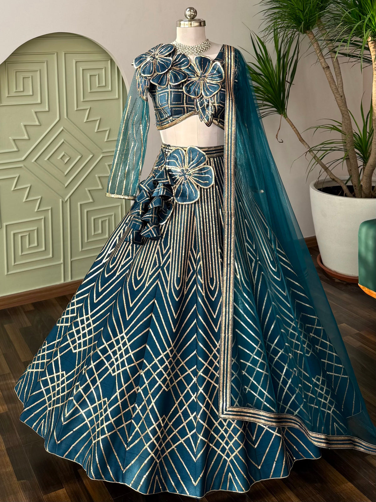 Firozi color Designer Sequence Embroidery work Lehenga choli BL1643