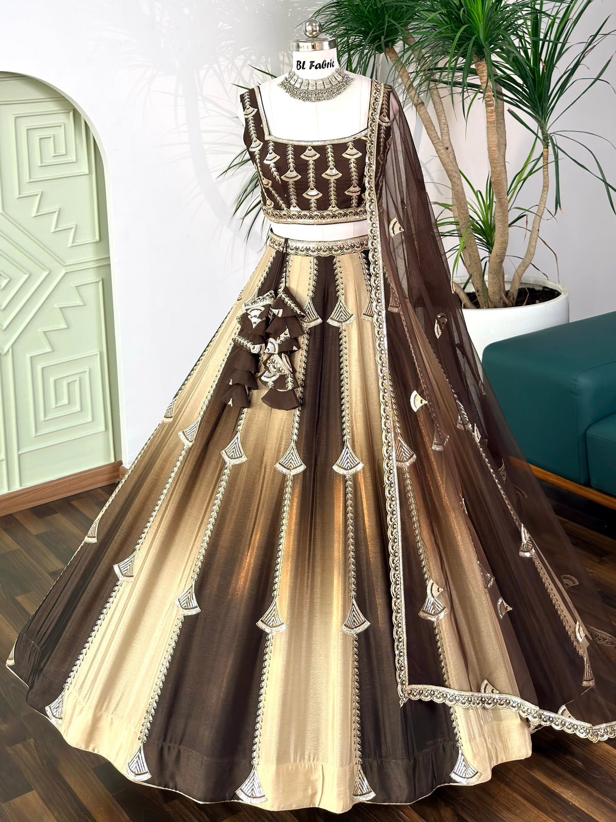 Shading Brown color Sequence Embroidery work Designer Lehenga Choli BL1687