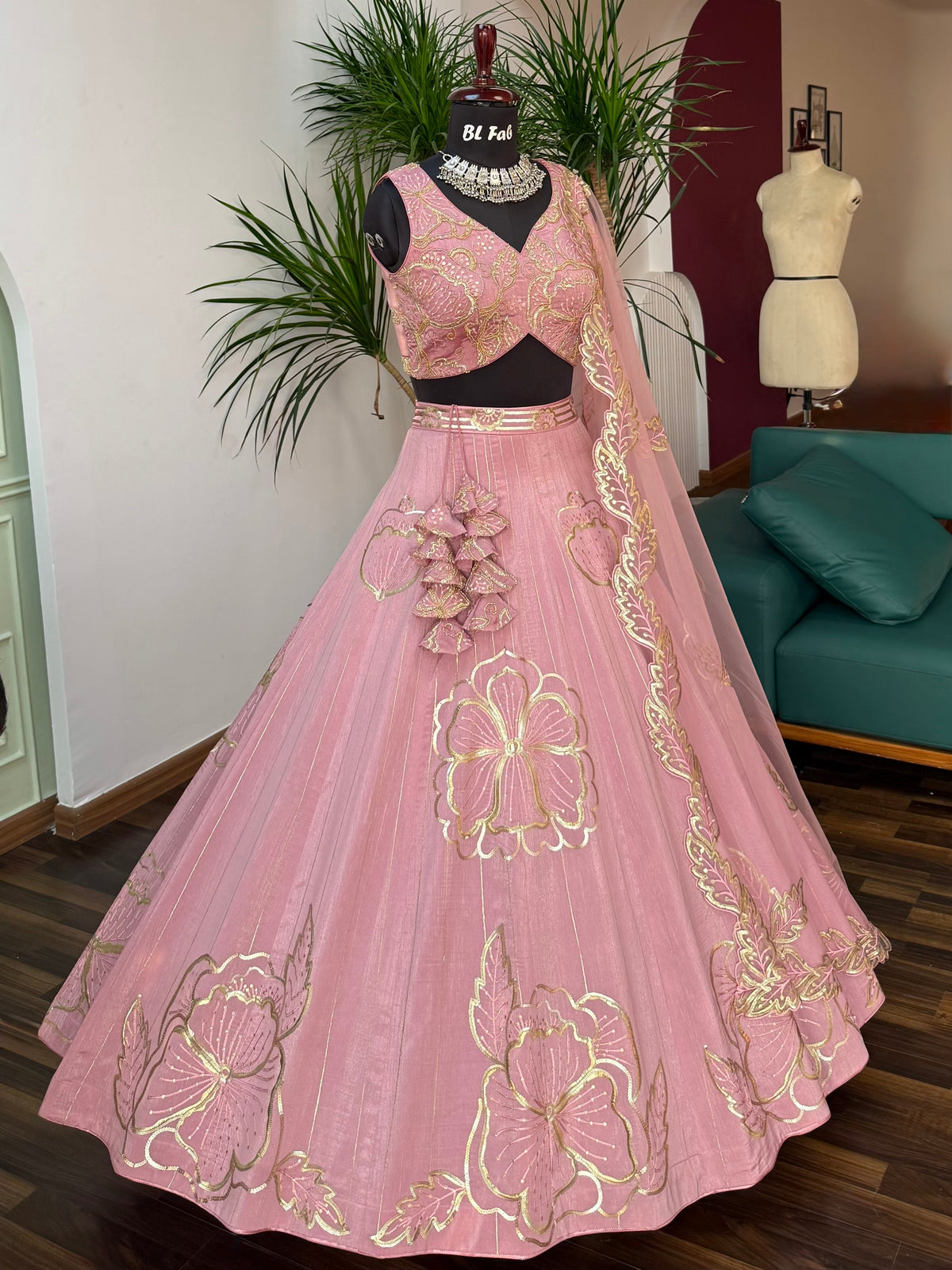 Peach color Designer Sequence Embroidery work Lehenga choli BL1642