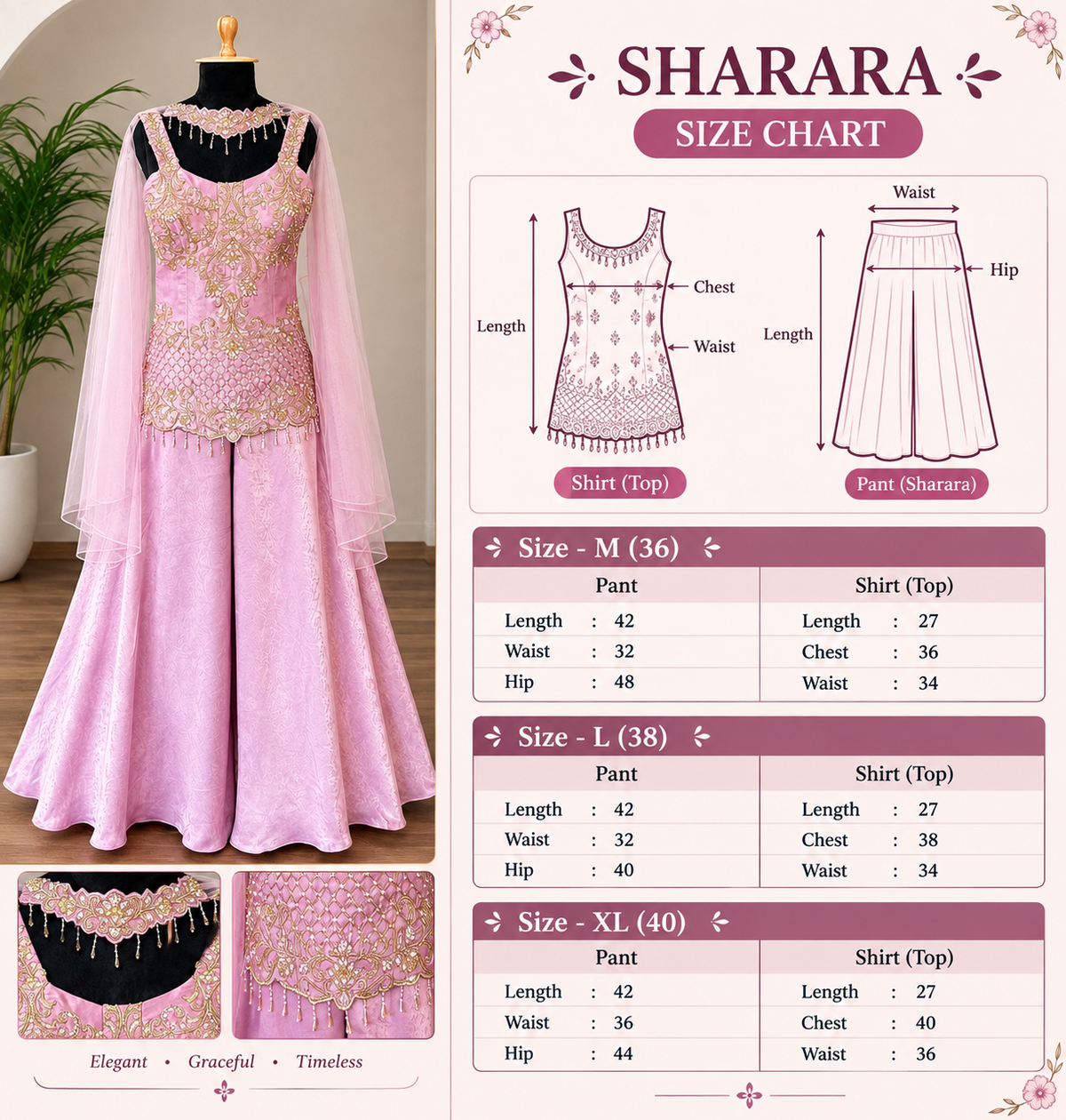 Lavender Pink color Bids Sequence Embroidery work Sharara set BLS129