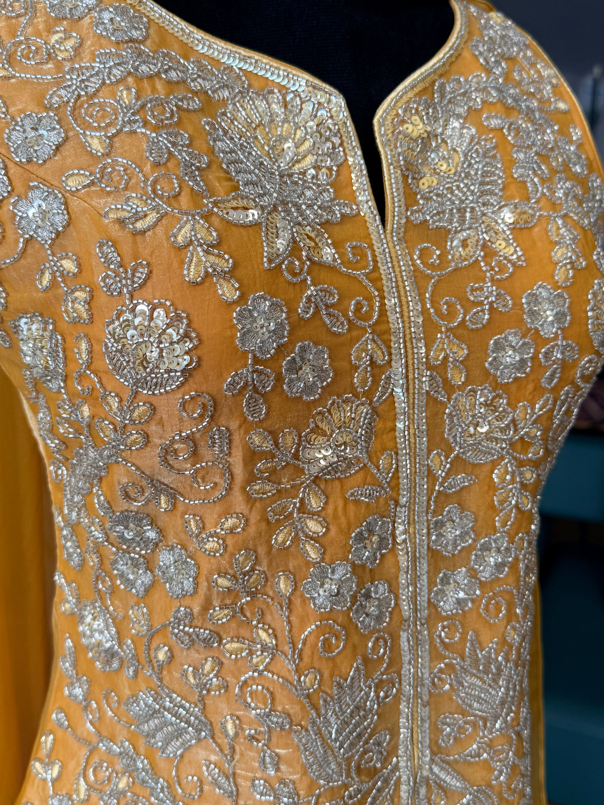 Mustard Yellow color Bids Sequence Embroidery work Sharara set BLS134