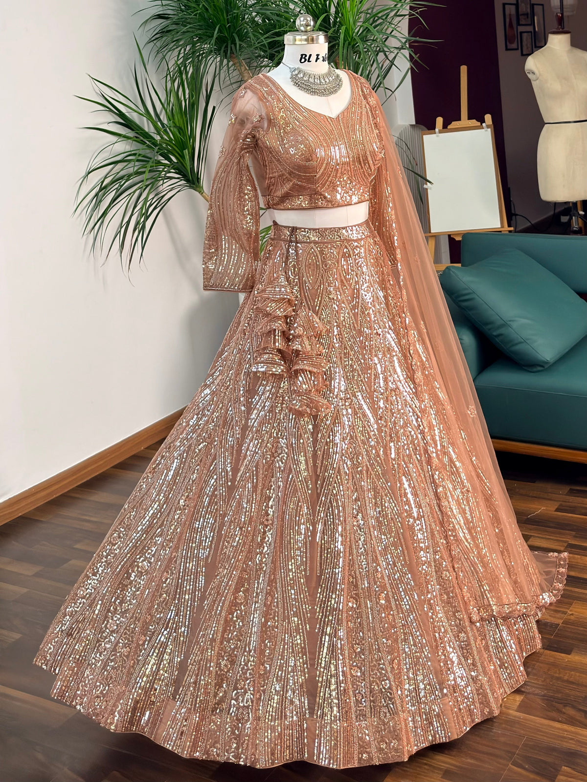 Rose Gold color Hand Embroidery work Designer Lehenga Choli for Wedding Function BL1701