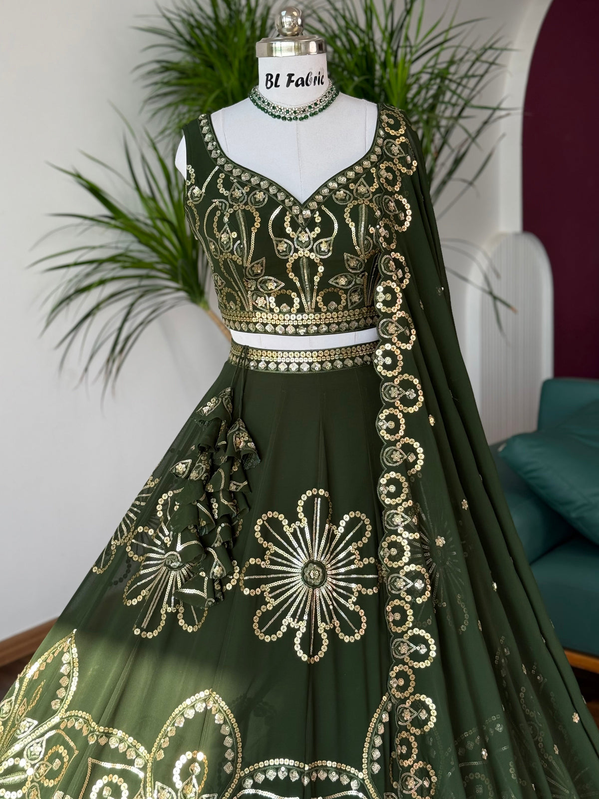 Green color Sequence Embroidery work Designer Lehenga Choli BL1657