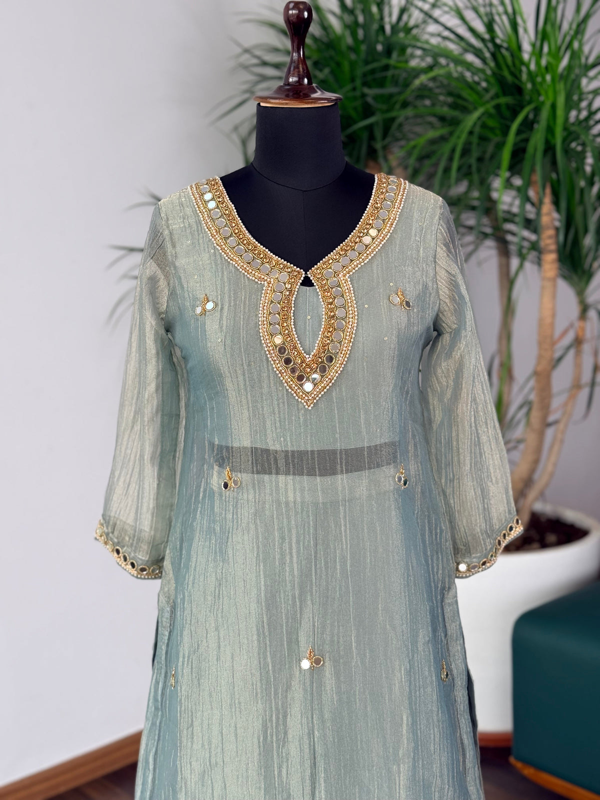 Pastel Sky Blue Handwork Necklace Sharara set BLS115