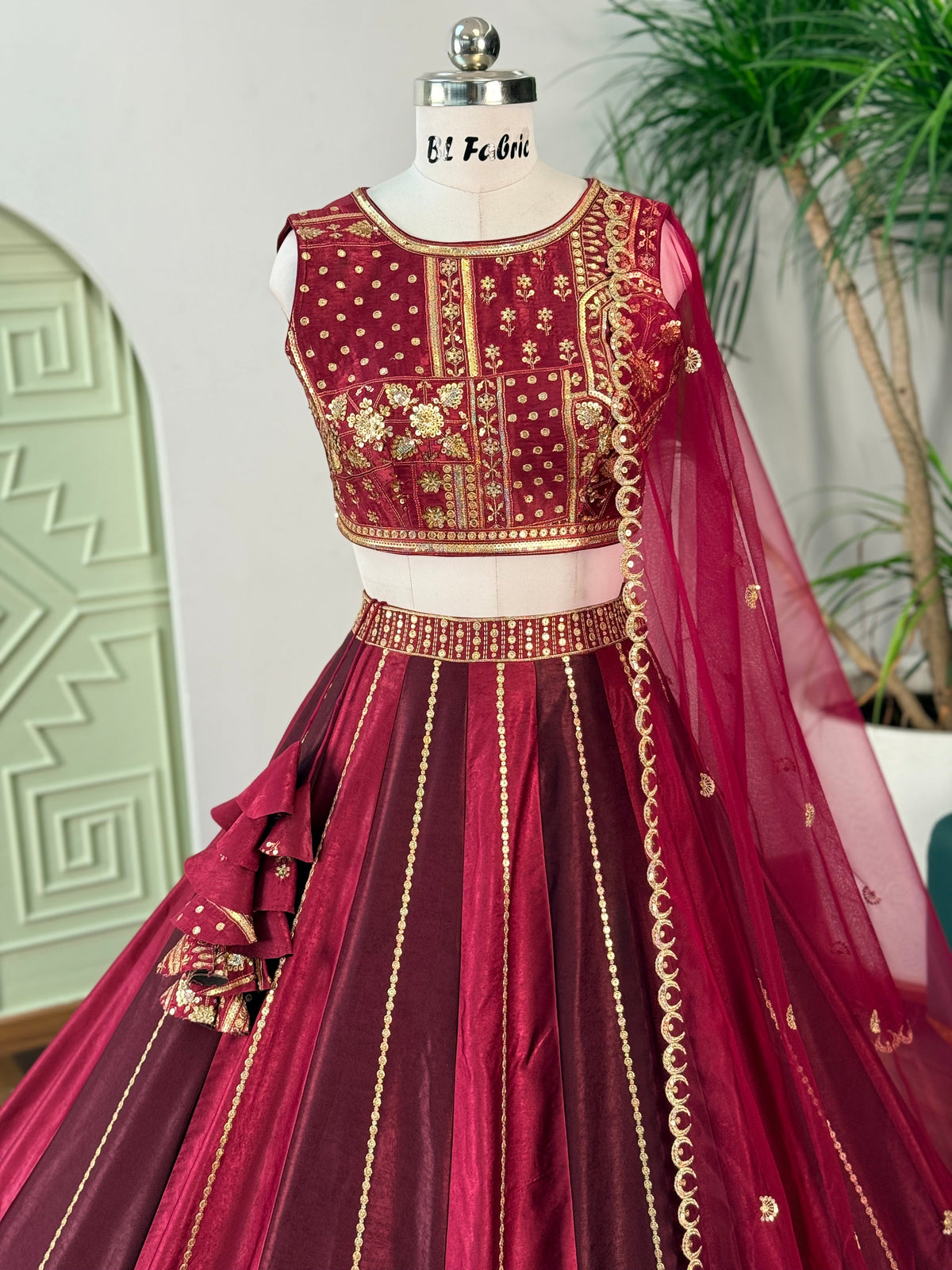 Wine Maroon color Designer Sequence Embroidery work Lehenga choli BL1731