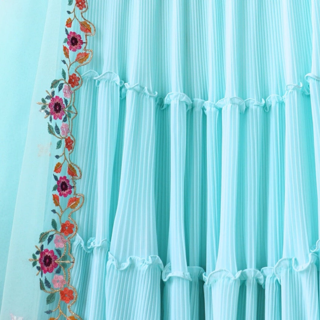 Skyblue color Mirror Embroidery & Crush work Ruffle Style Lehenga Choli for any function BL1256