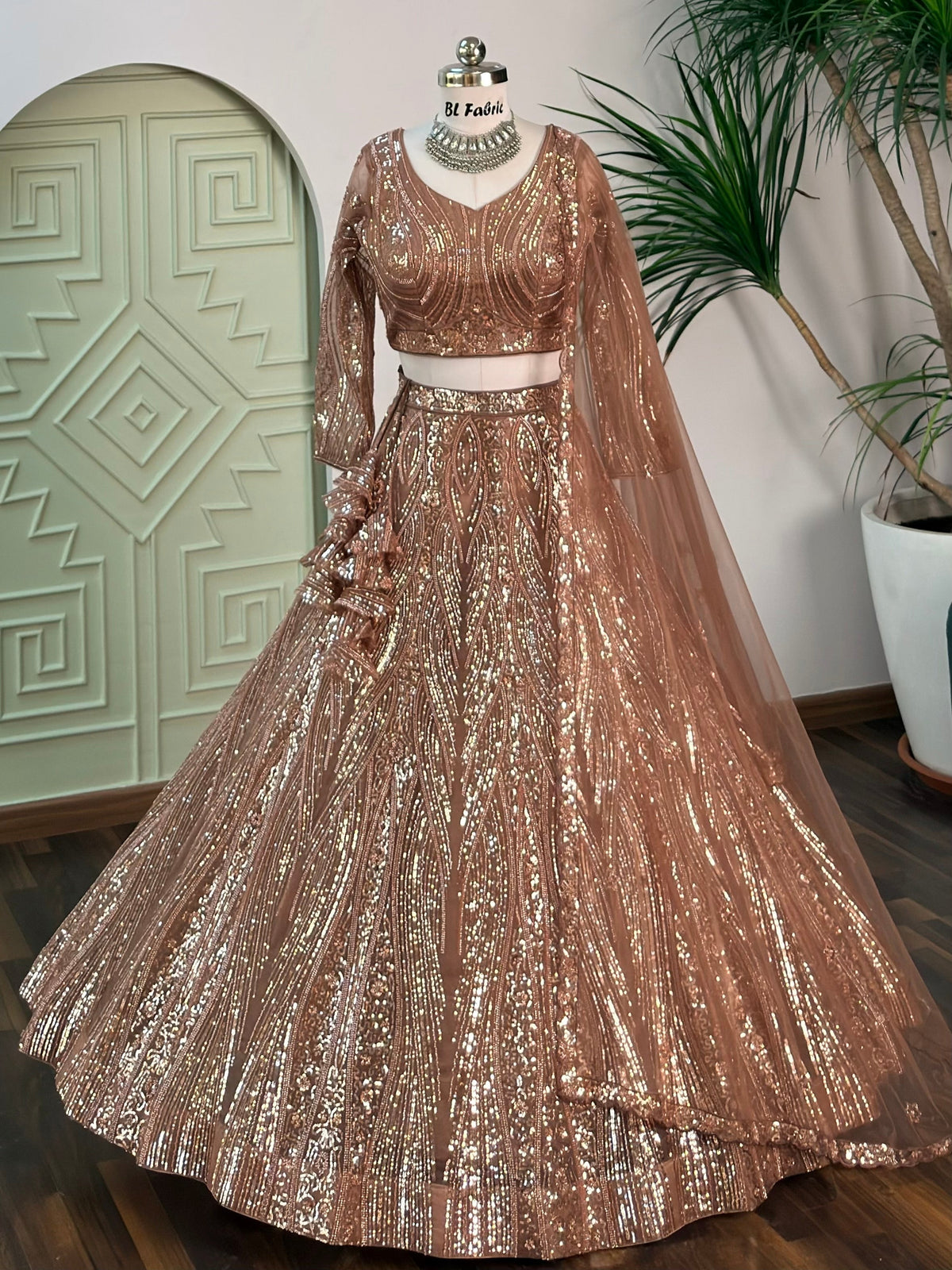 Rose Gold color Hand Embroidery work Designer Lehenga Choli for Wedding Function BL1701