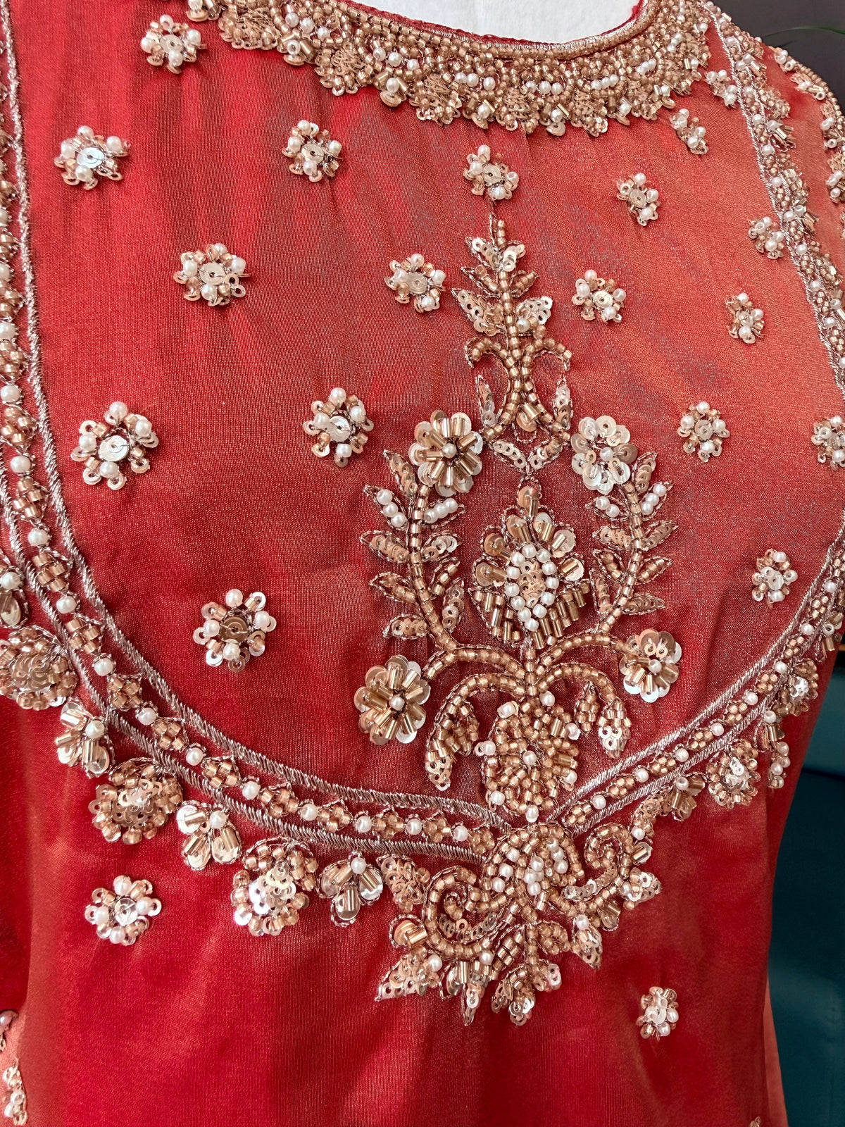 Coral Pink color Bids Embroidery work Sharara set BLS124