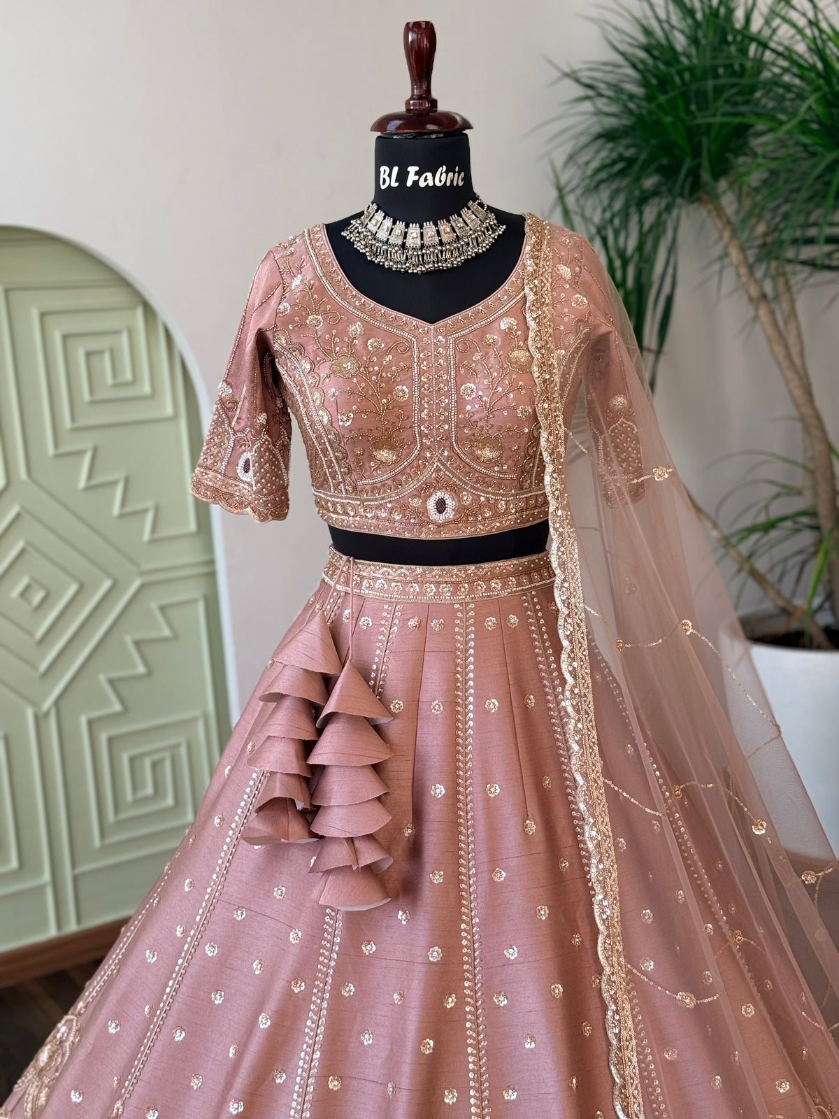 Dusty Rose Pink color Designer Bids Embroidery work Lehenga choli BL1725