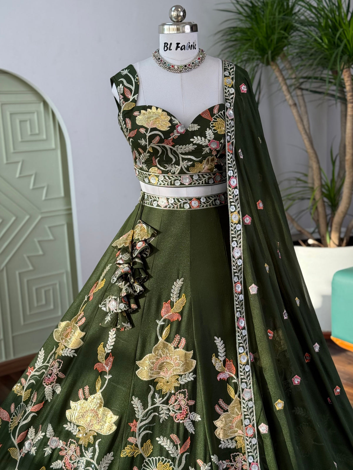 Green color Sequence Embroidery work Designer Lehenga Choli BL1660