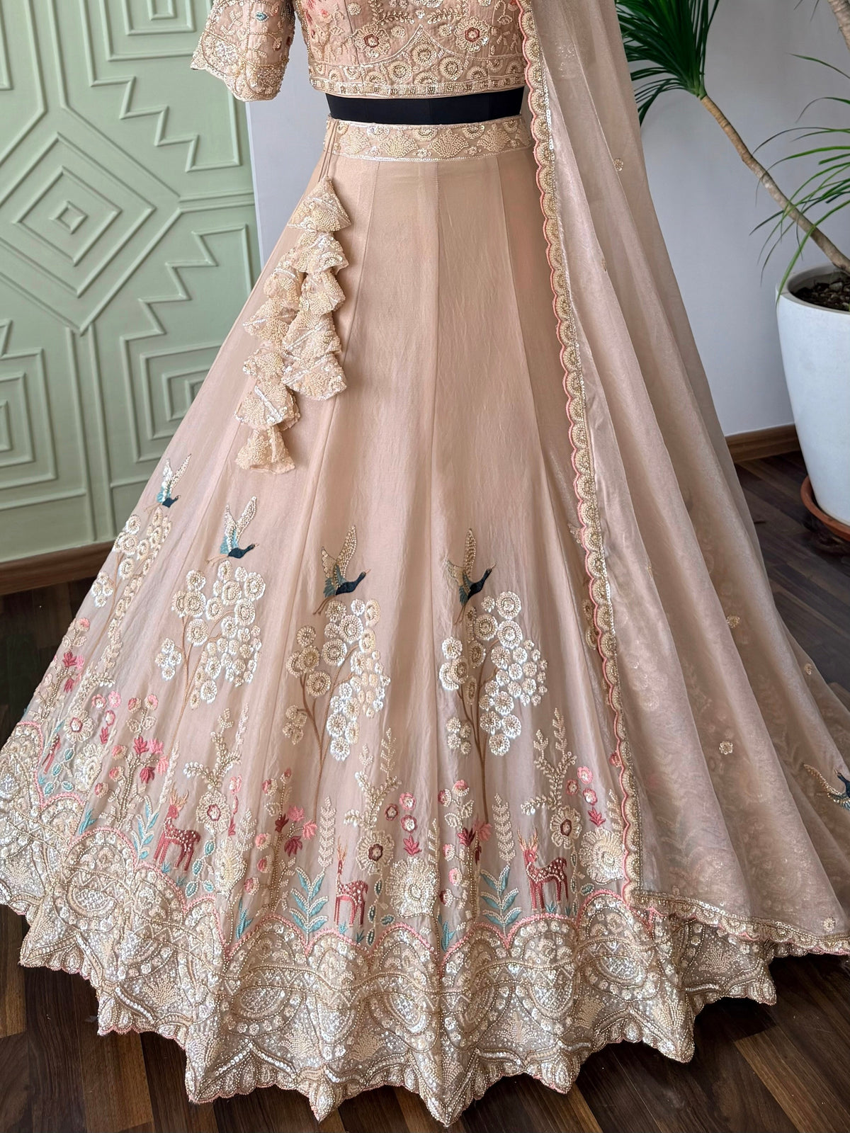Dusty Peach Nude color Bids Embroidery work Designer Lehenga Choli BL1743