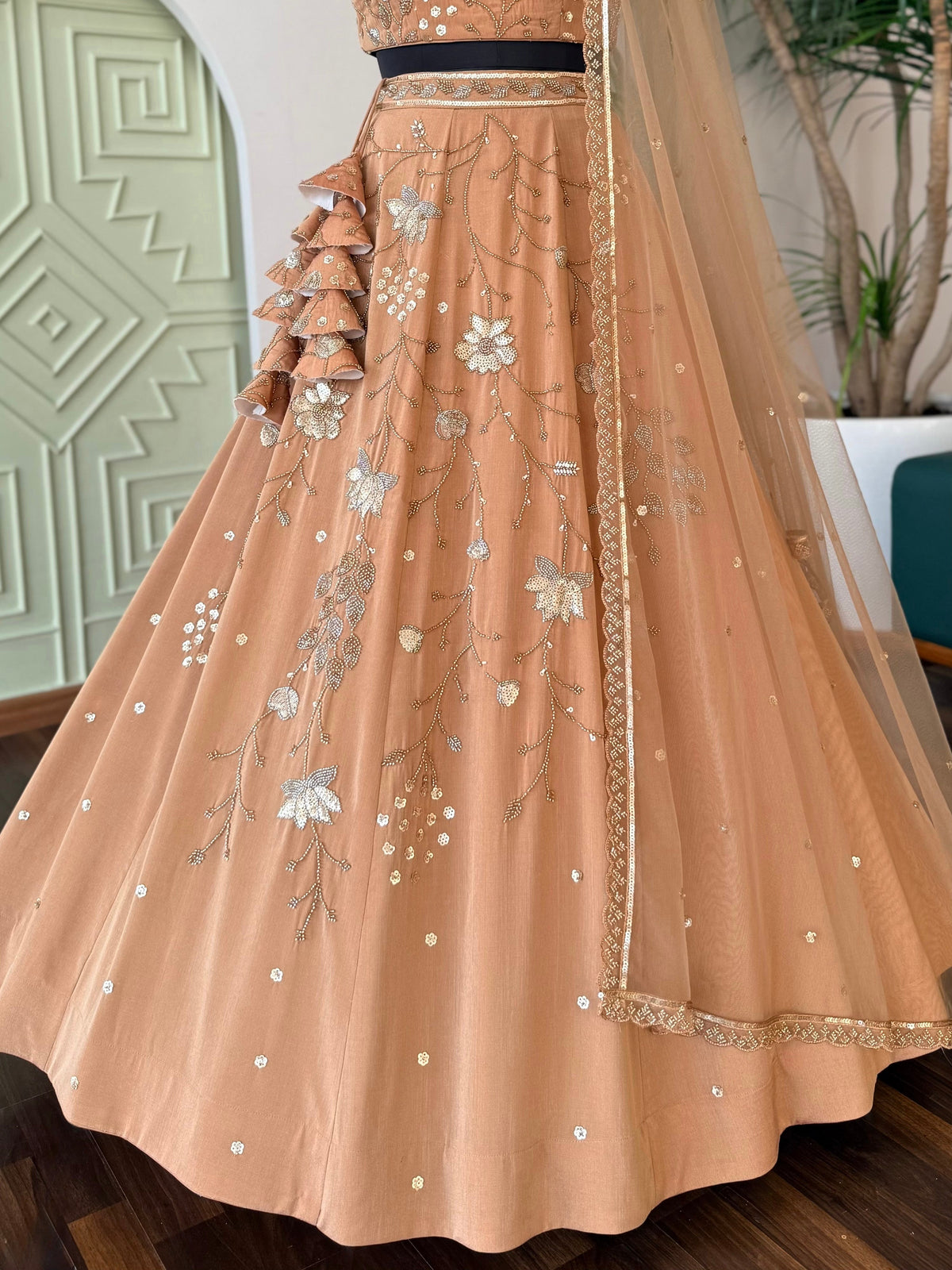 Peach Nude color Designer Bids Embroidery work Lehenga choli BL1748