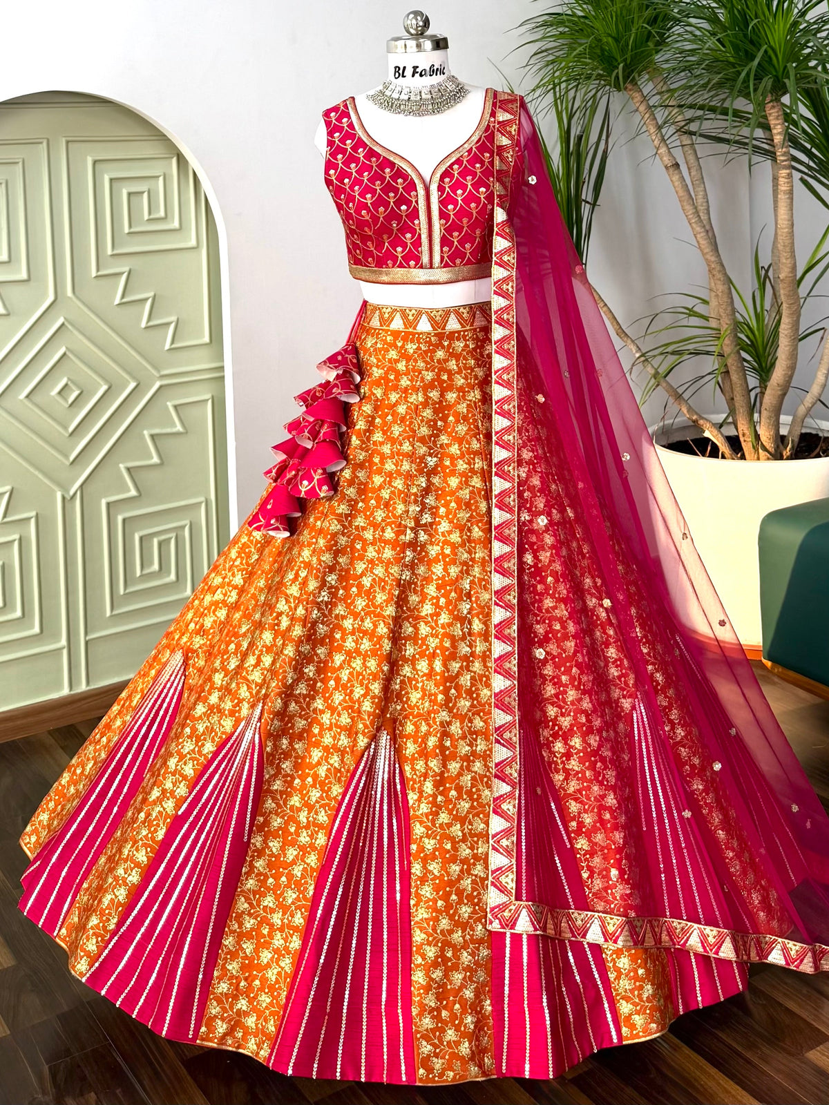Orange color Designer Sequence Embroidery work Lehenga choli BL1654