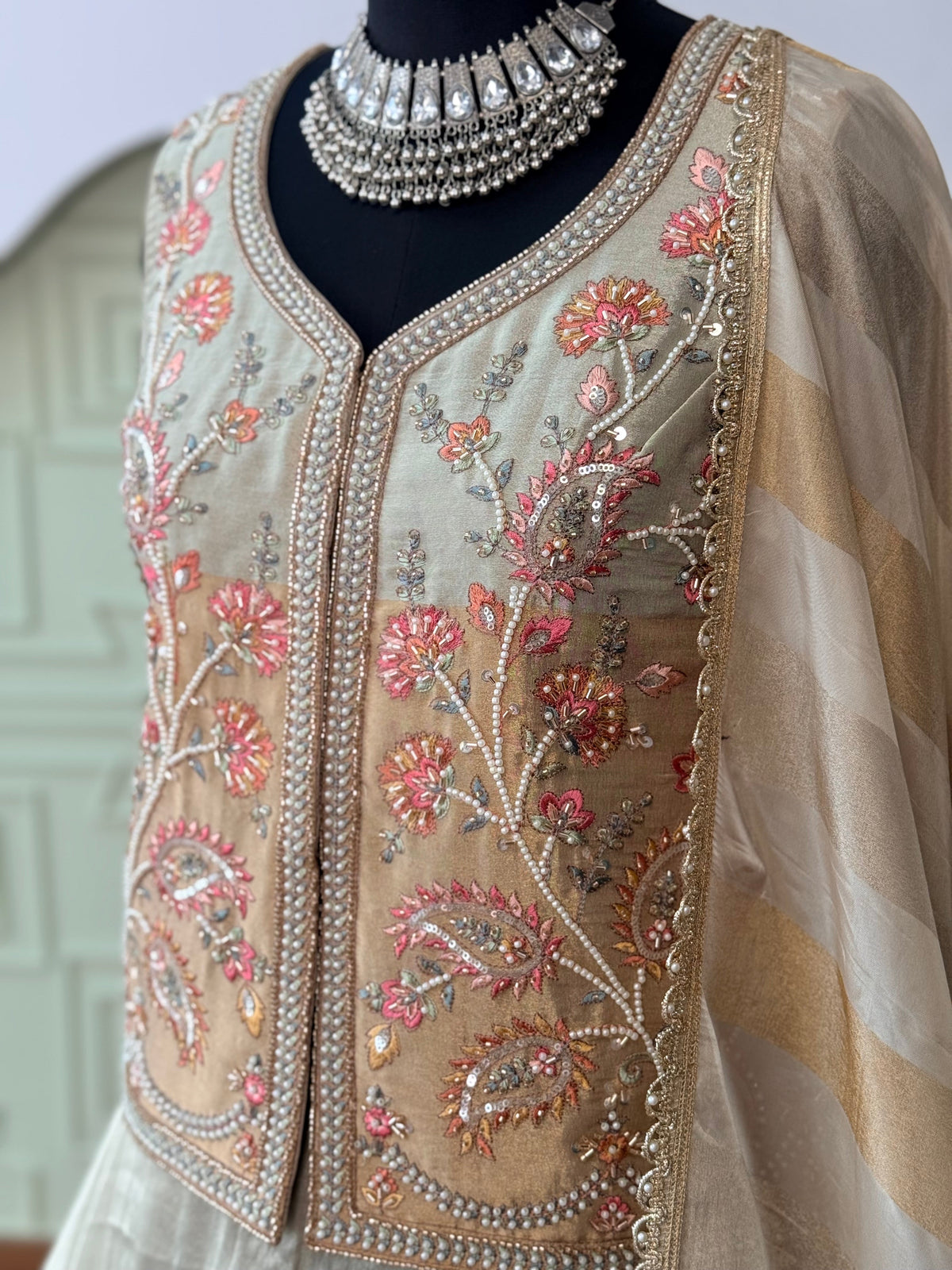 Golden color Bids Embroidery work Sharara set BLS104