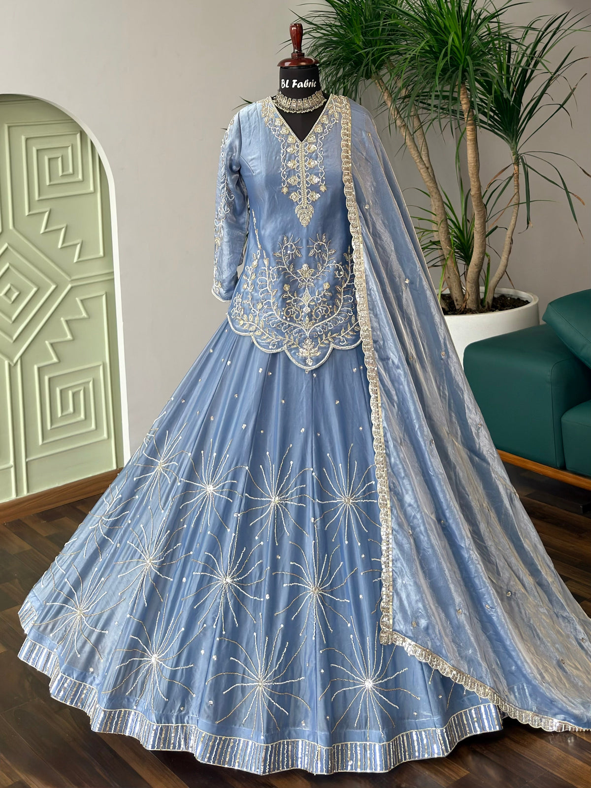 Sky blue color Designer Bids Embroidery work Lehenga choli BL1740