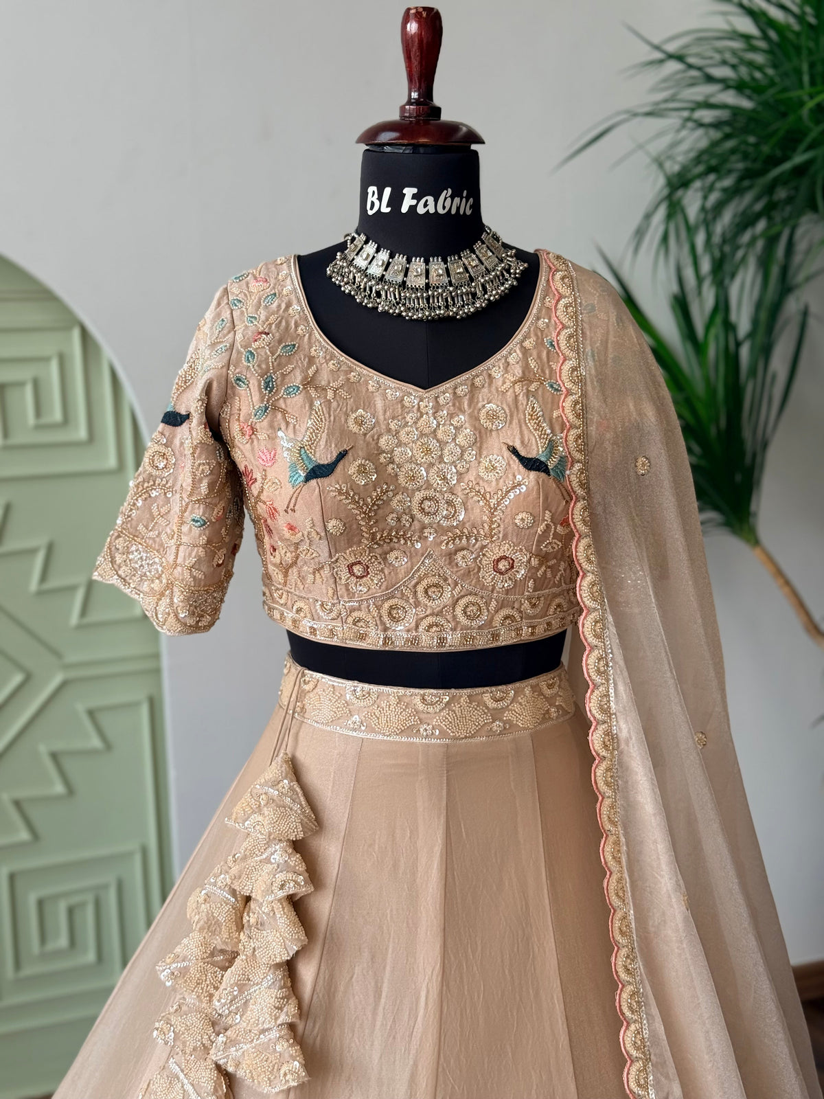 Dusty Peach Nude color Bids Embroidery work Designer Lehenga Choli BL1743