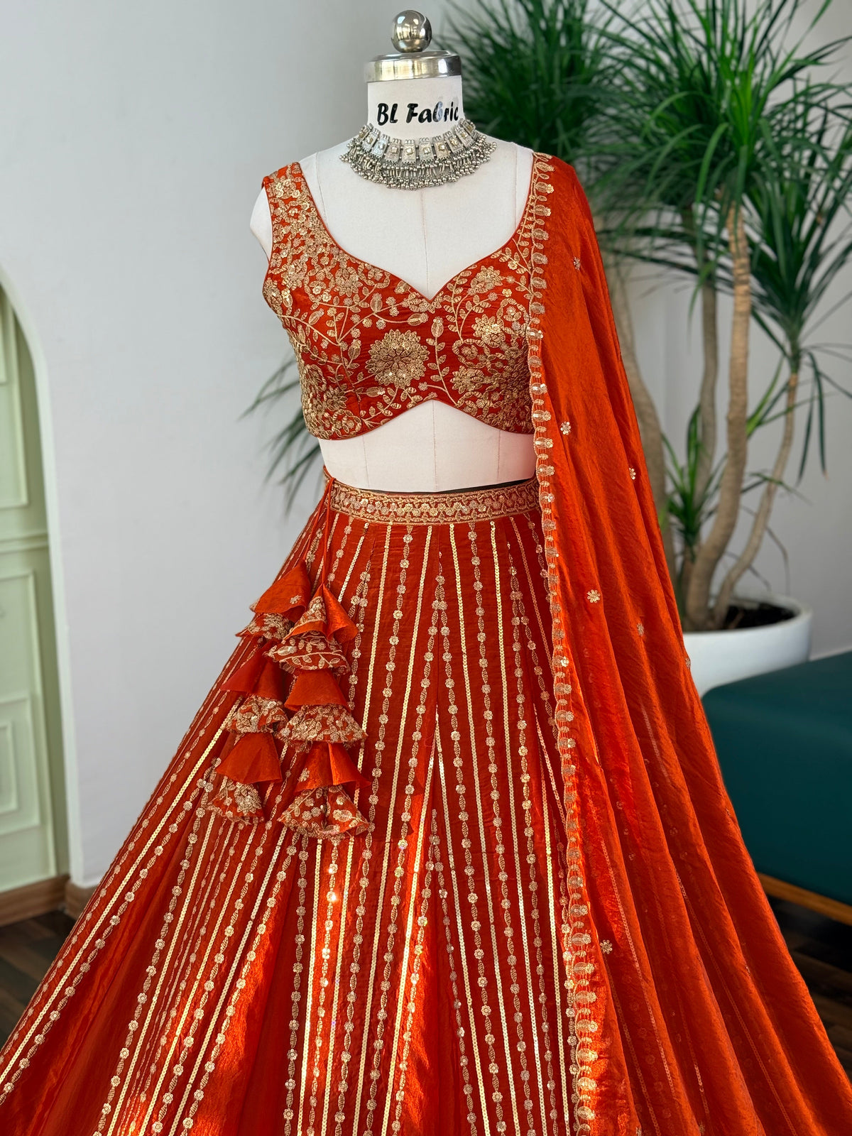 Orange color Designer Sequence Embroidery work Lehenga choli BL1694