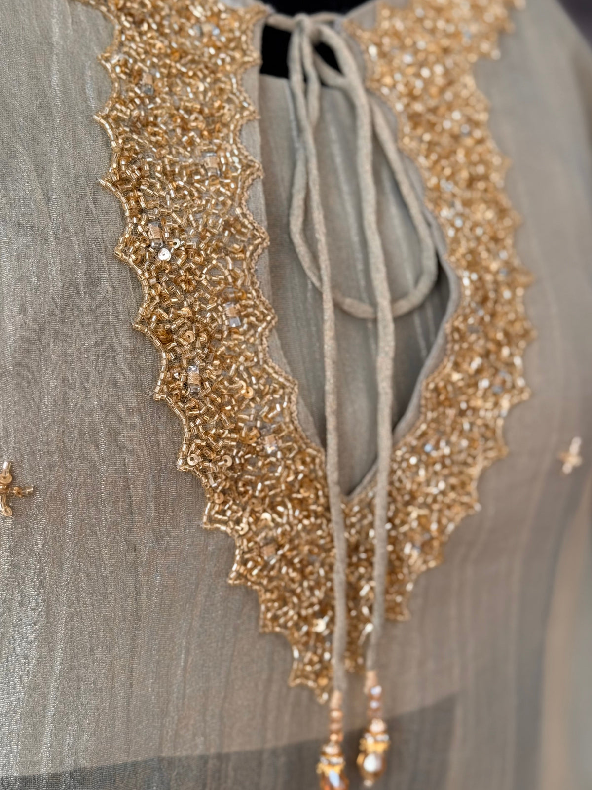 Dusty Champagne Gray Handwork Necklace Sharara set BLS132