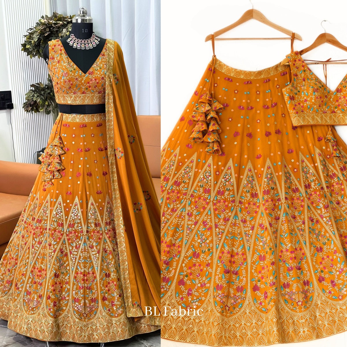 Mustard Yellow color Sequence Embroidery work Designer Lehenga Choli for Any Function BL1350
