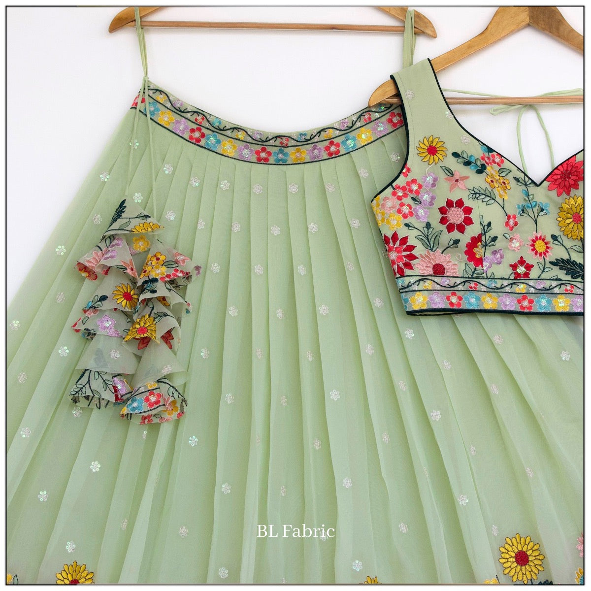 Pastal Green color Sequence Embroidery work Designer Lehenga Choli for Wedding Function BL1389
