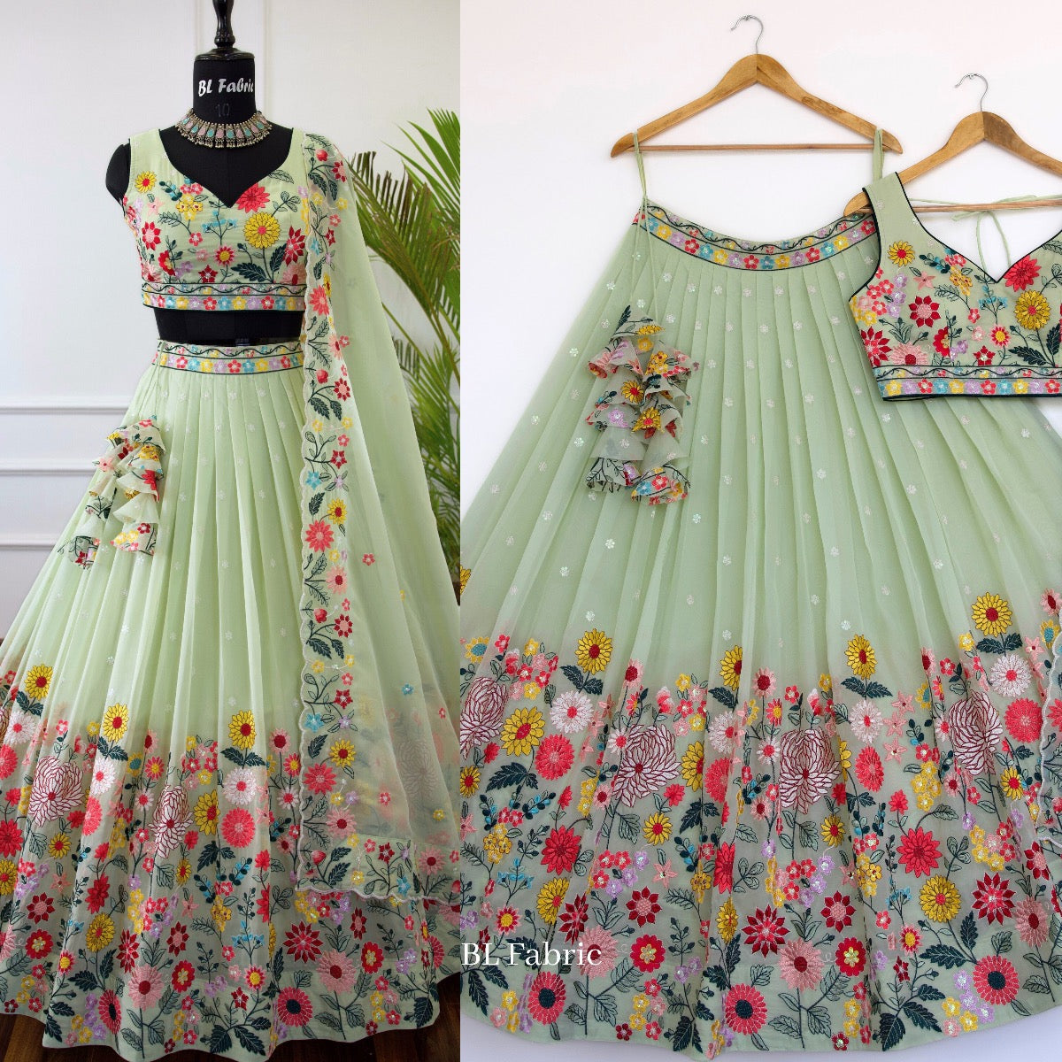 Pastal Green color Sequence Embroidery work Designer Lehenga Choli for Wedding Function BL1389
