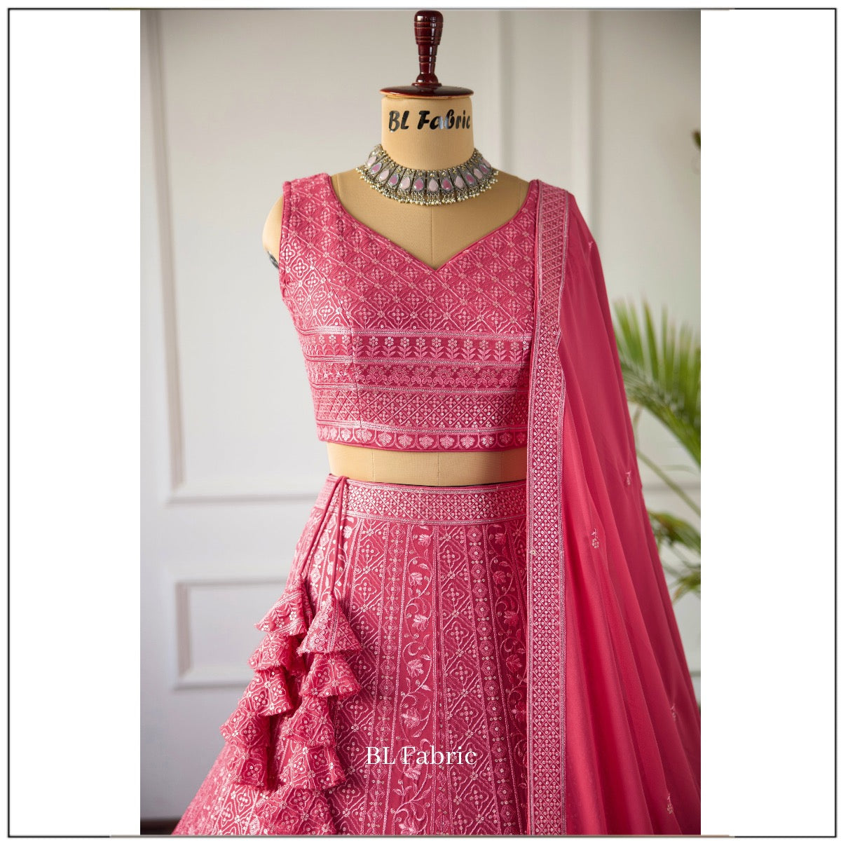 Rosy Peach color Sequence & Thread Embroidery work Designer Lehenga Choli for Wedding Function BL1396