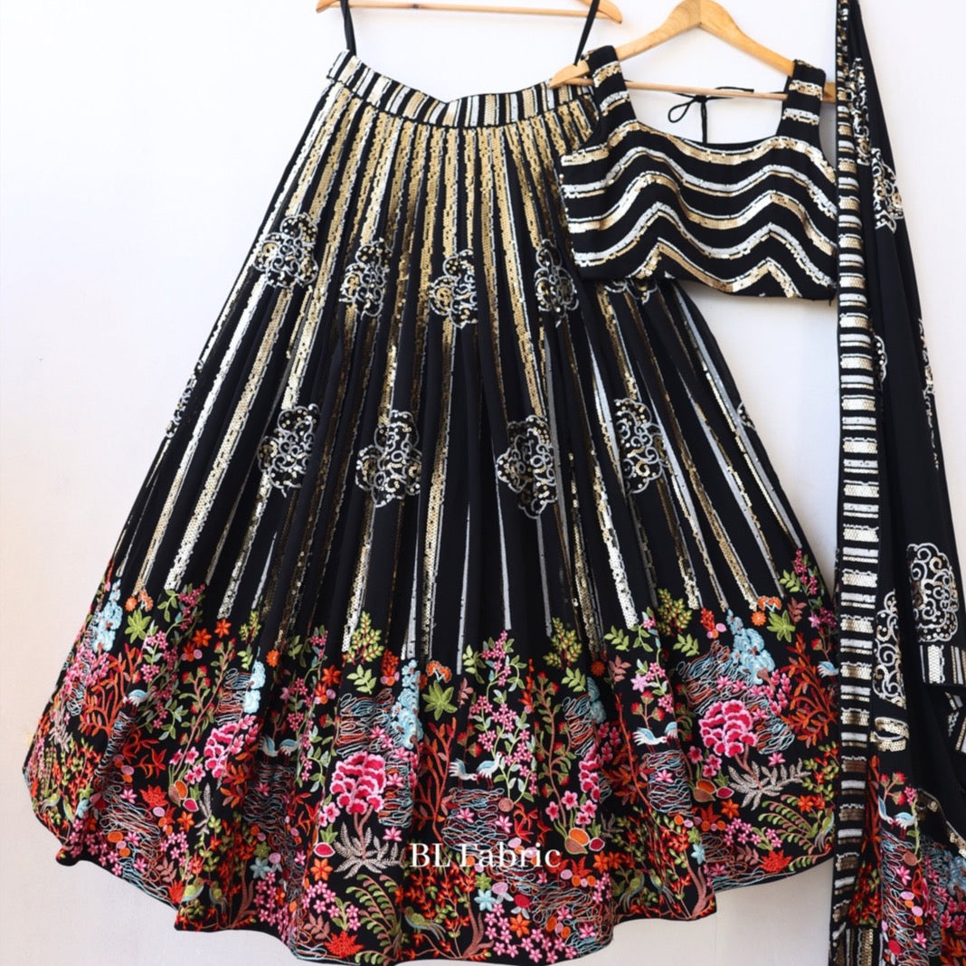 Black color Sequence & Embroidery work Designer Lehenga choli for any Function BL1234