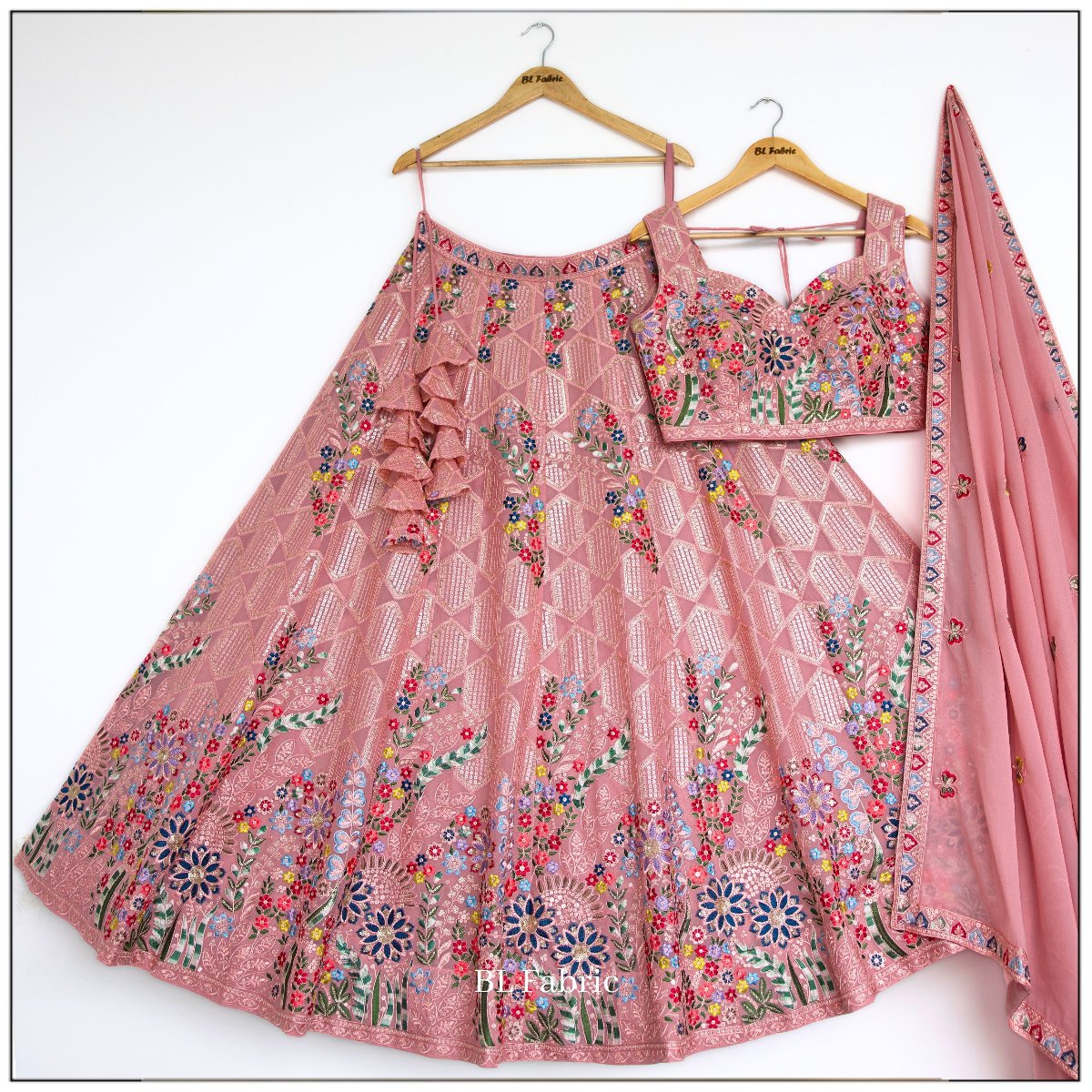 Light Pink color Sequence Embroidery work Designer Lehenga choli for Wedding Function BL1437